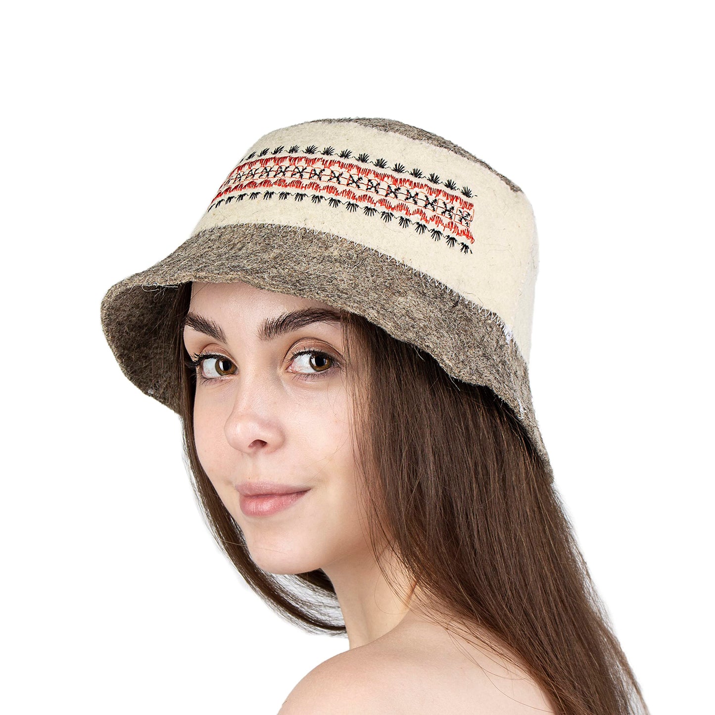 Sauna hat wool embroidered Ukrainian ornament Vyshyvanka - Banya hat for men Sauna cap for women Wool sauna hat for women Finnish