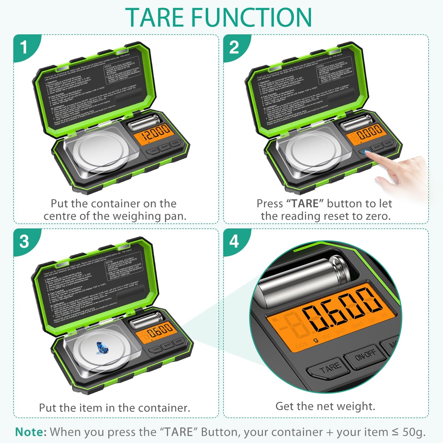 ORIA Digital Fine Scale, 50g/0.001g Milligram Scale, Mini Pocket Scale with 50g Calibration Weights & Tweezers, Tare Function, 6 Weight Units, for Kitchen, Experiments, Jewelry