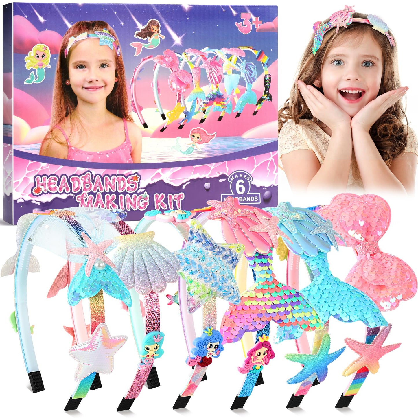 Pourbibi DIY headband making kit for girls, ages 5-12. Mermaid themed, perfect hair accessory for kids. Great gift idea! Craft toy.