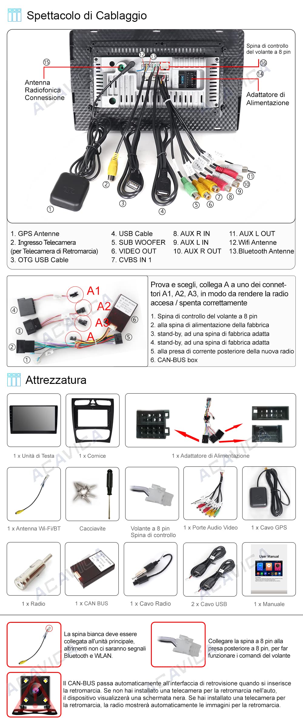 ACAVICA 9-inch Android car radio for Mercedes-Benz C-Class W203 2000–2004. Bluetooth car radio GPS navigation with touchscreen, supports wireless Carplay, WiFi. 2+32GB.