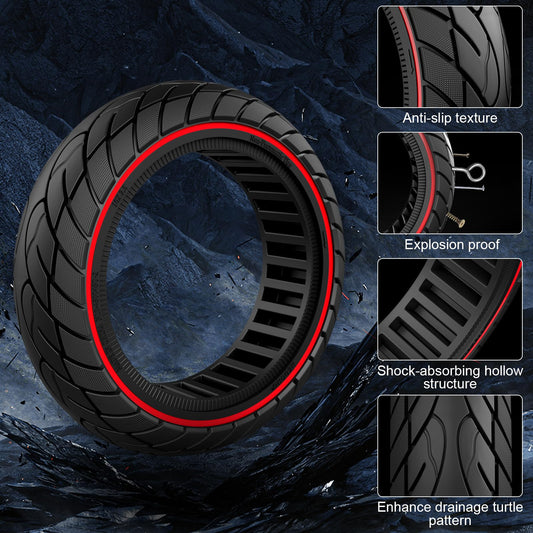 OUXI 10x2.5 Inch Replacement Solid Rubber Tires 60/70-6.5 for Ninebot G30 Max/G30D with Installation Tool for Electric Scooter Solid rubber tires, 10x2.5 replacement wheels, heavy-duty scooter tires (Red Line 2 Pack)