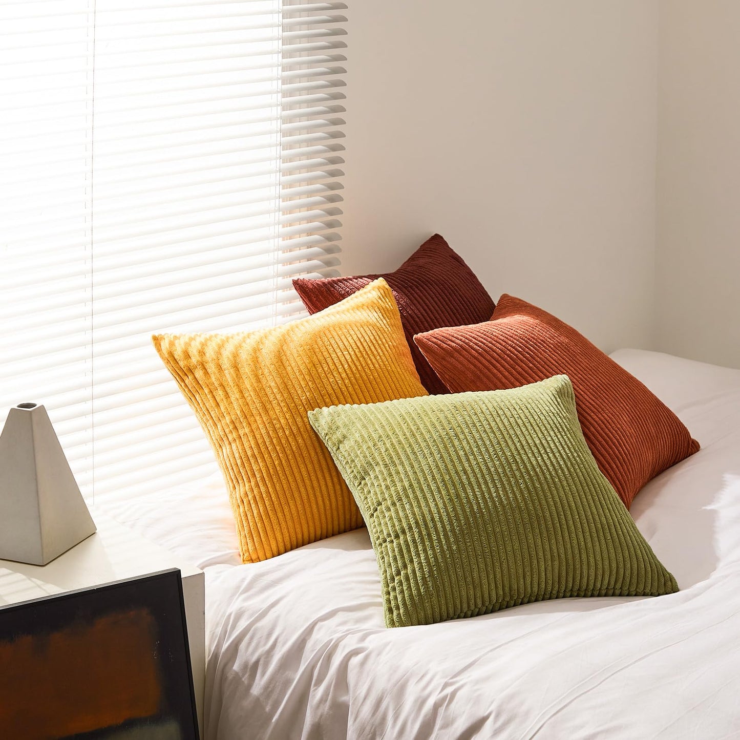 Topfinel pillowcase 40x40 autumn 4-piece set corduroy pillowcases cushion cover decorative pillow for sofa bed living room children fluffy orange yellow green