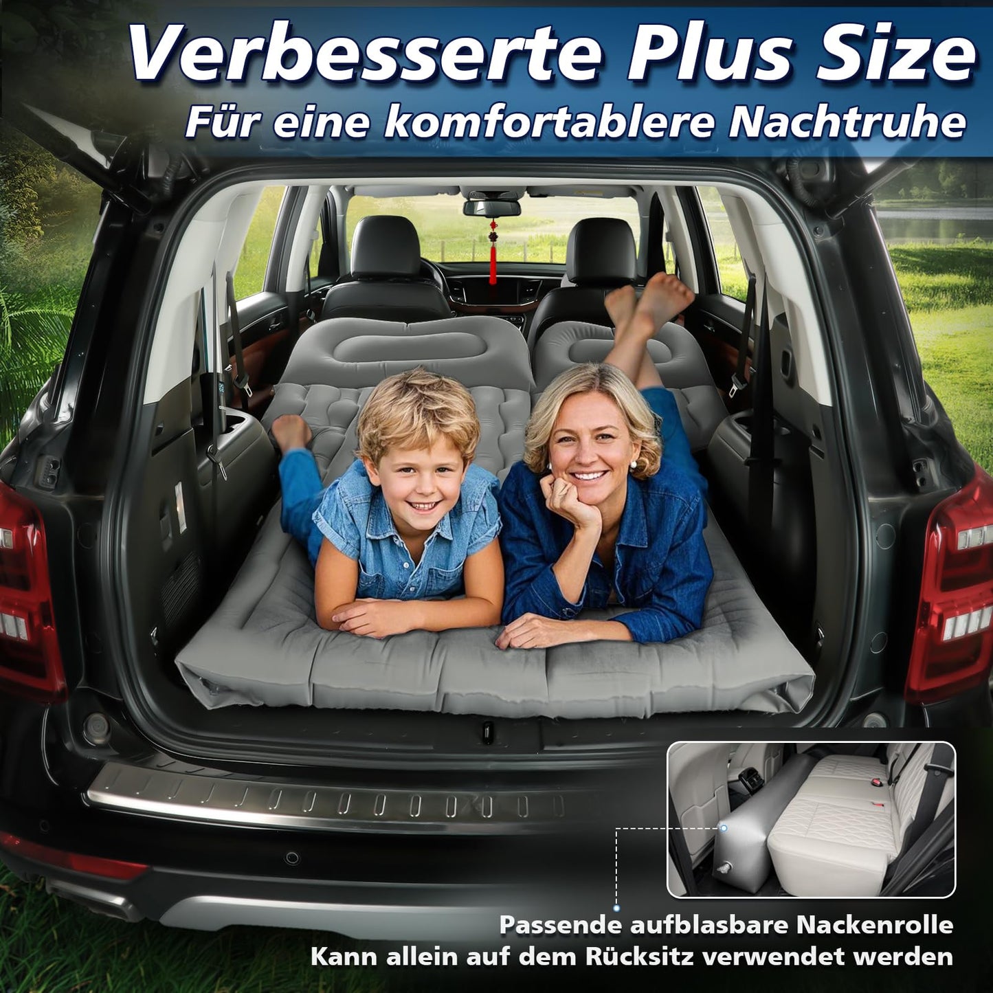 FORMIZON SUV Inflatable Mattress, 180 * 140cm Car Air Mattress, Inflatable Trunk Mattress with Air Pump and 2 Pillows, Portable Double-Sided Thicker Car Bed for Travel Camping Outdoor