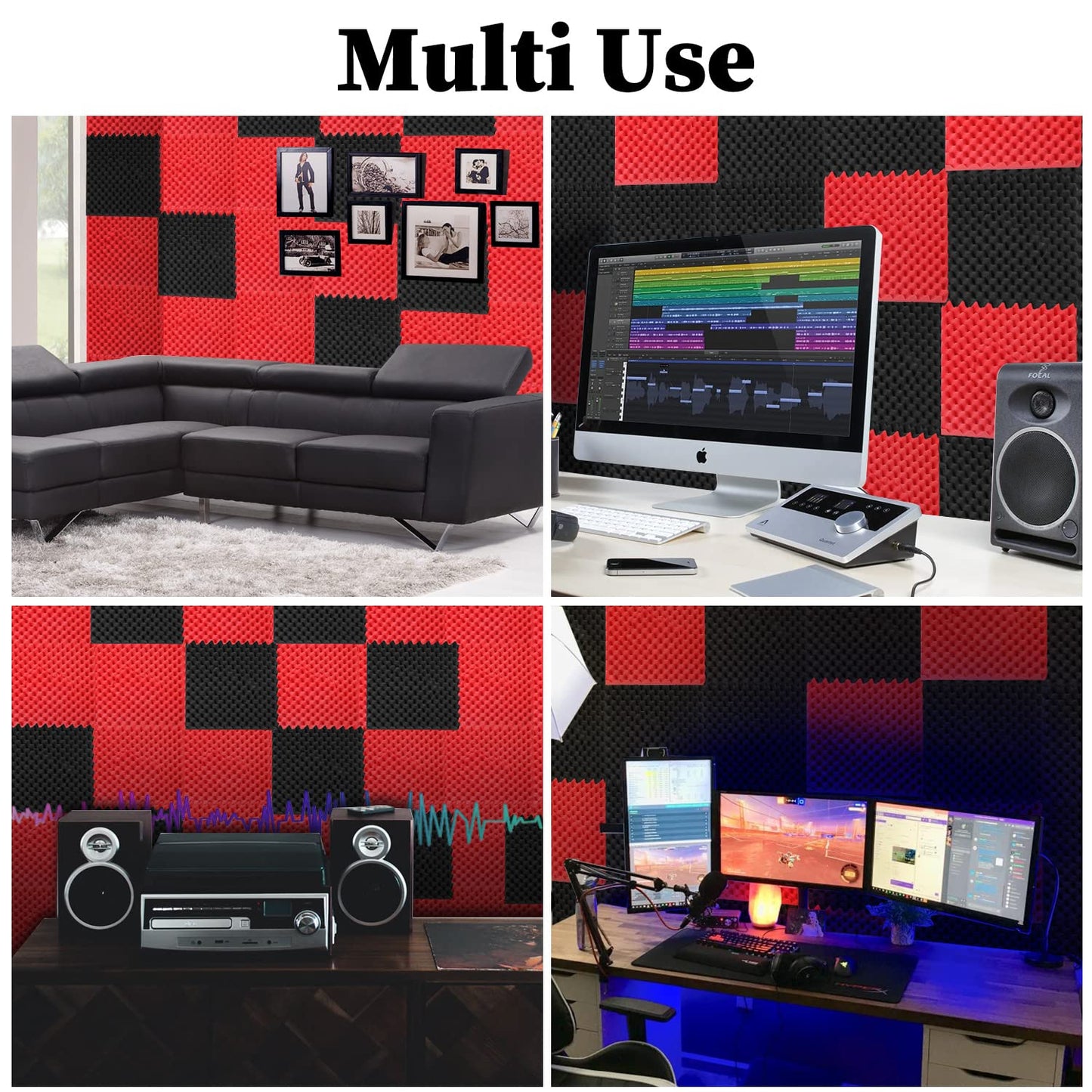 24 pieces of acoustic foam acoustic panels with self-adhesive backing, sound insulation for walls, 30x30x3cm foam panels, suitable for offices and recording studios