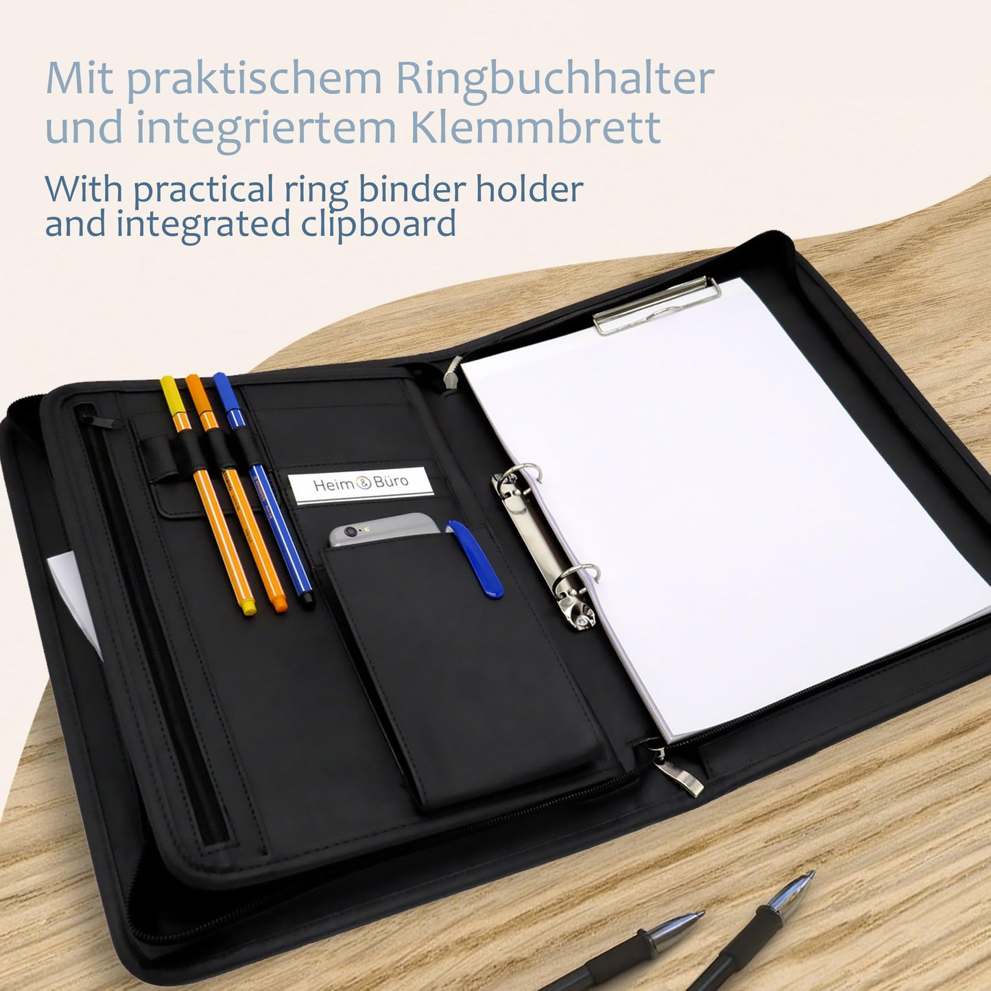ONVAYA® conference folder A4 | black | document folder | business folder | writing pad with notepad | durable faux leather | document holder
