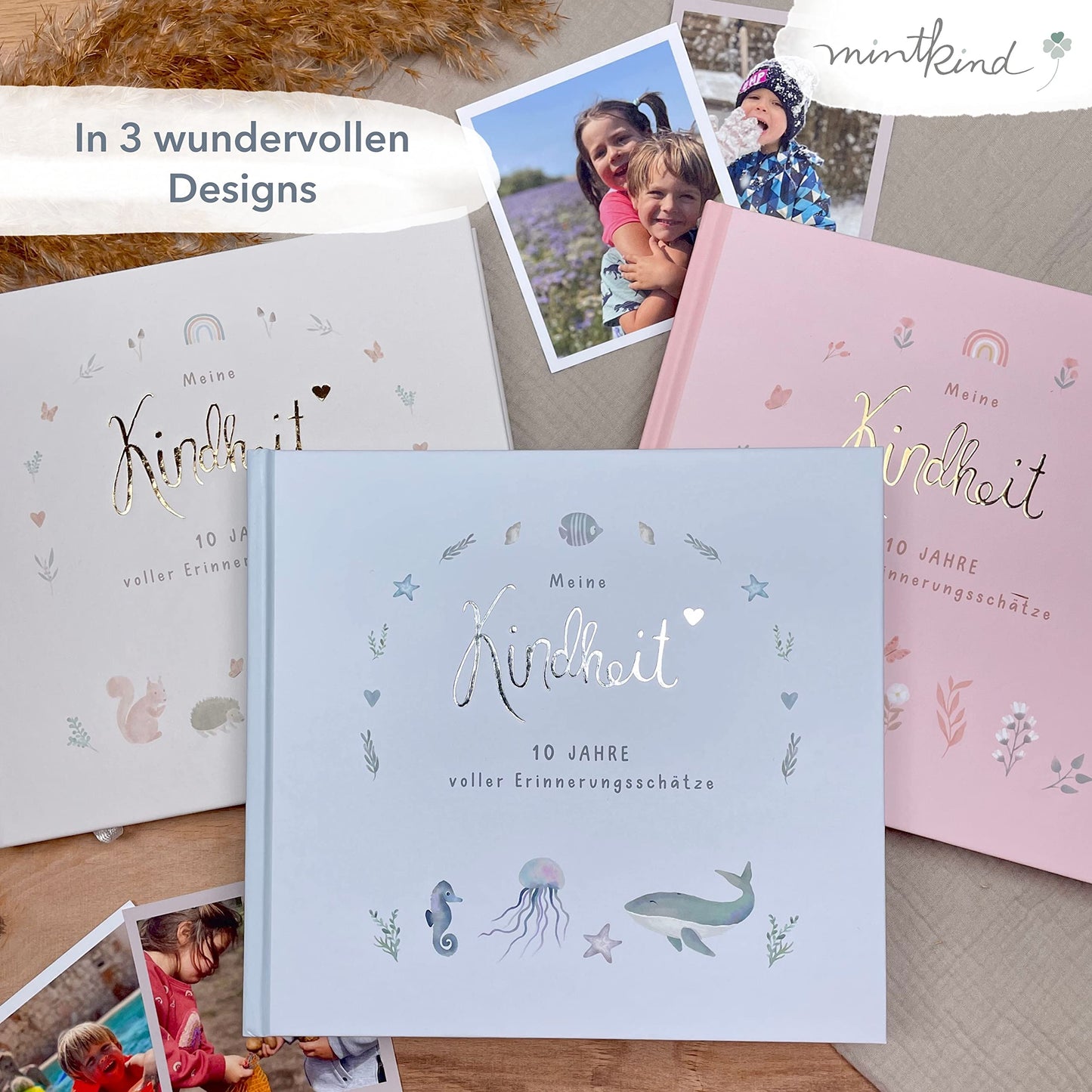 mintkind® "My Childhood" Memory Album Whale Design I Your First 10 Years I Photo Album Children's Gifts for Birth Baby Book for Entries | Children's Diary Album Memory Book Gift Child