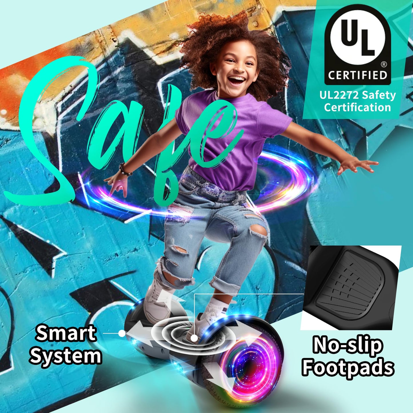 SISIGAD Hoverboards 6.5 Inch Skateboard for Kids, Hoverboard with Bluetooth - LED Lights with Powerful Motor Gift for Children