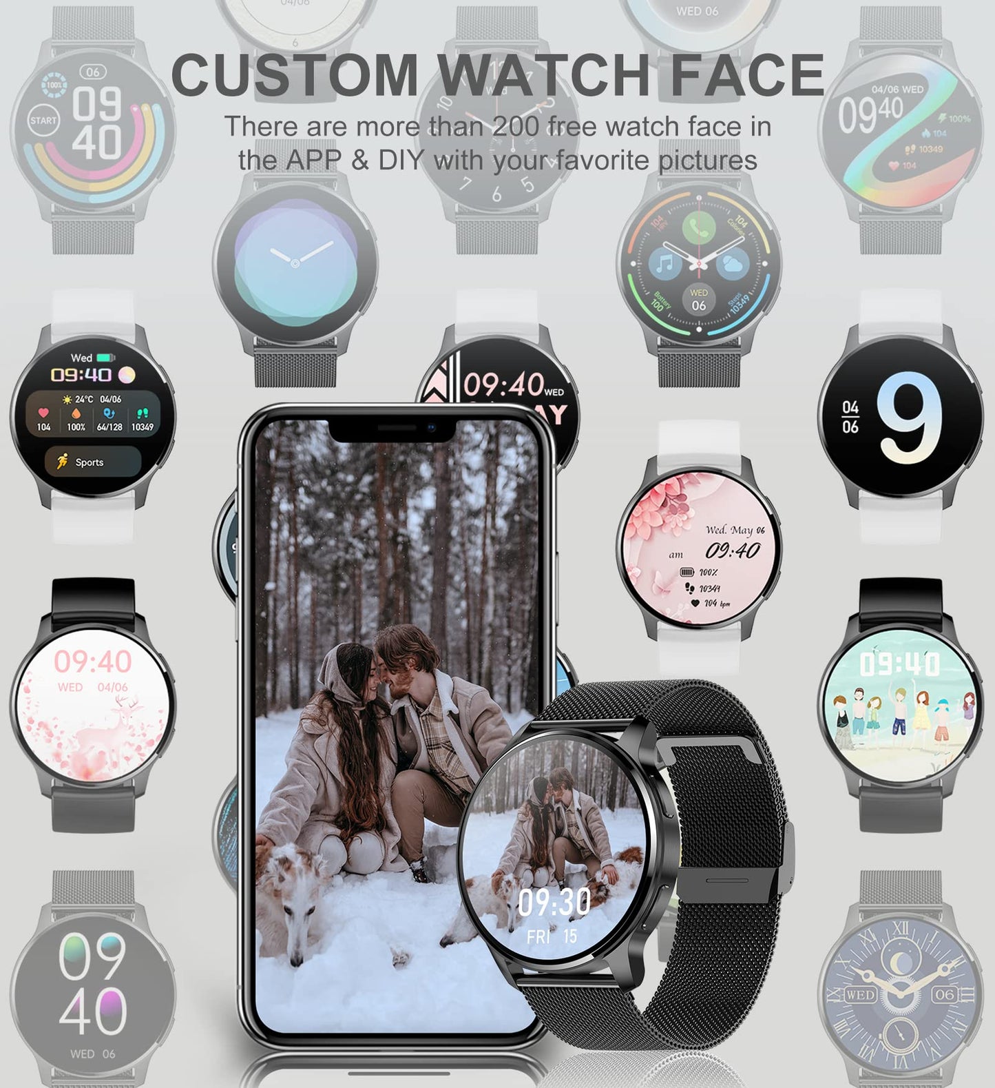 Smartwatch for women and men with phone function, 1.32 inch HD full touchscreen, smartwatch with SpO2 pulse monitor, menstrual cycle tracker, sleep monitor, step counter, and calorie tracker.