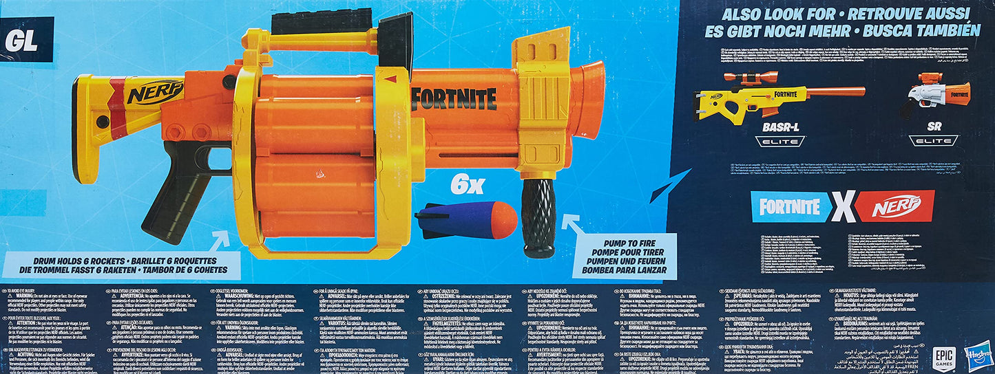 Nerf Fortnite GL Rocket Blaster - Drum, Pump-Action - includes 6 Nerf rockets - for kids, teens, adults.