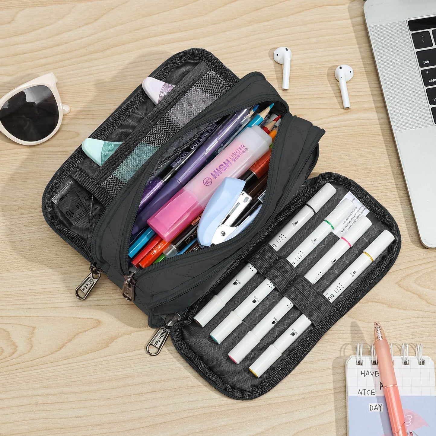 Della Gao Pencil Case Girl Pencil Case Large aesthetic pencil case for men and women (Wj001-3 BKRH)