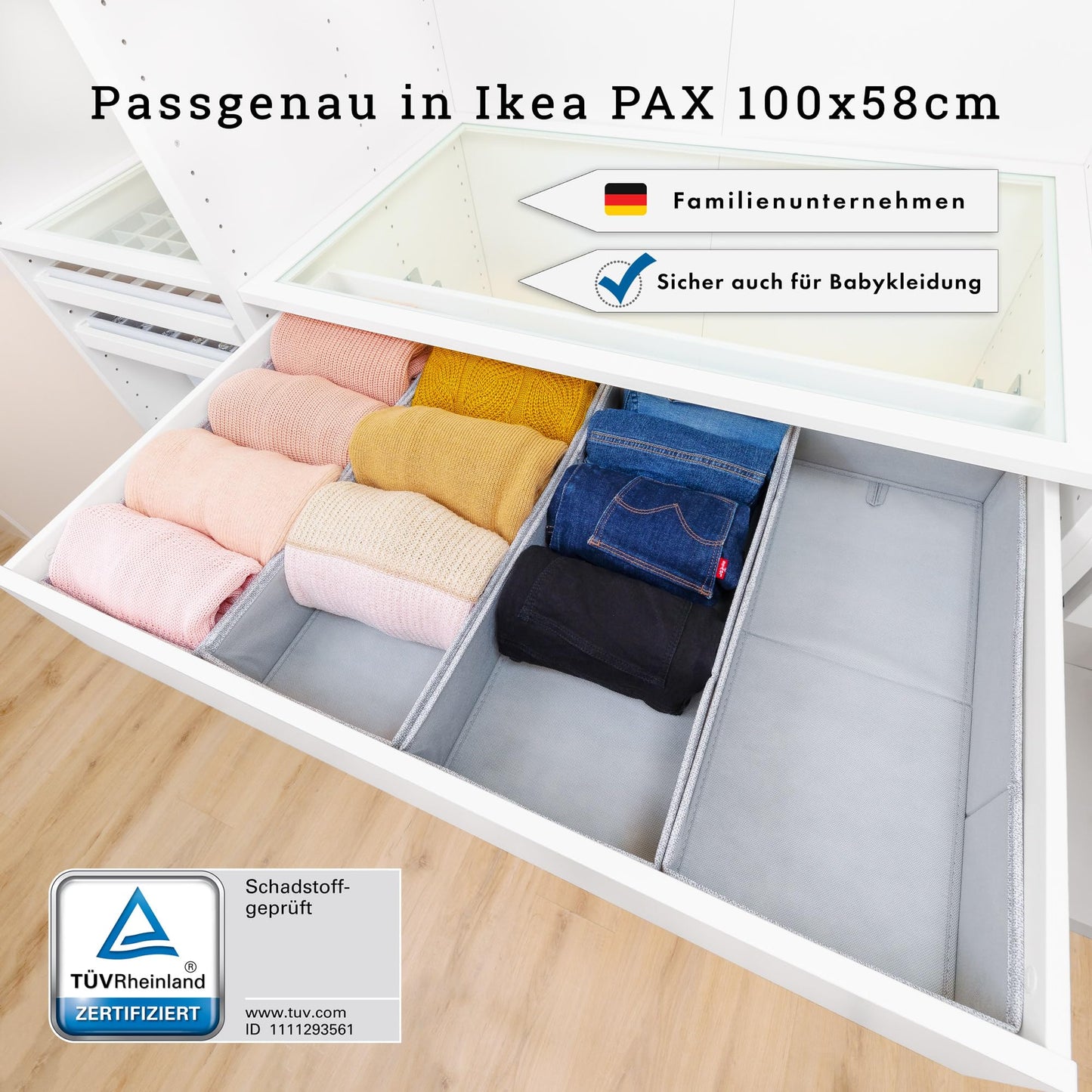 SIMPLE JOY® PAX100 FileFolding Box for IKEA Pax wardrobe; THE ORIGINAL; precise fit; sturdy bottom; drawer organizing system, set of 4