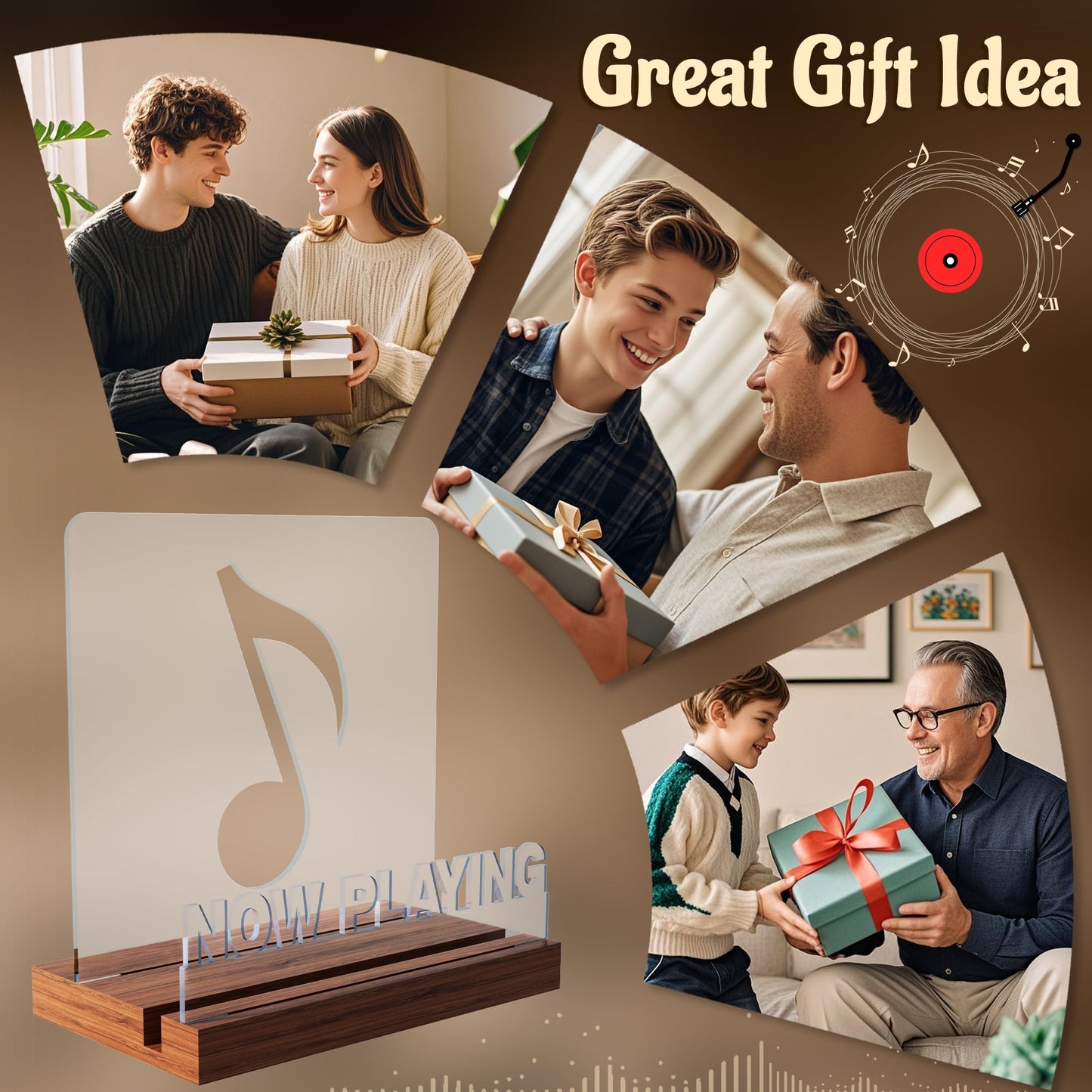 YuanDian Record Stand, Now Playing Vinyl Stand with warm lights, LED LP stand for vinyl record storage, gifts for vinyl lovers.