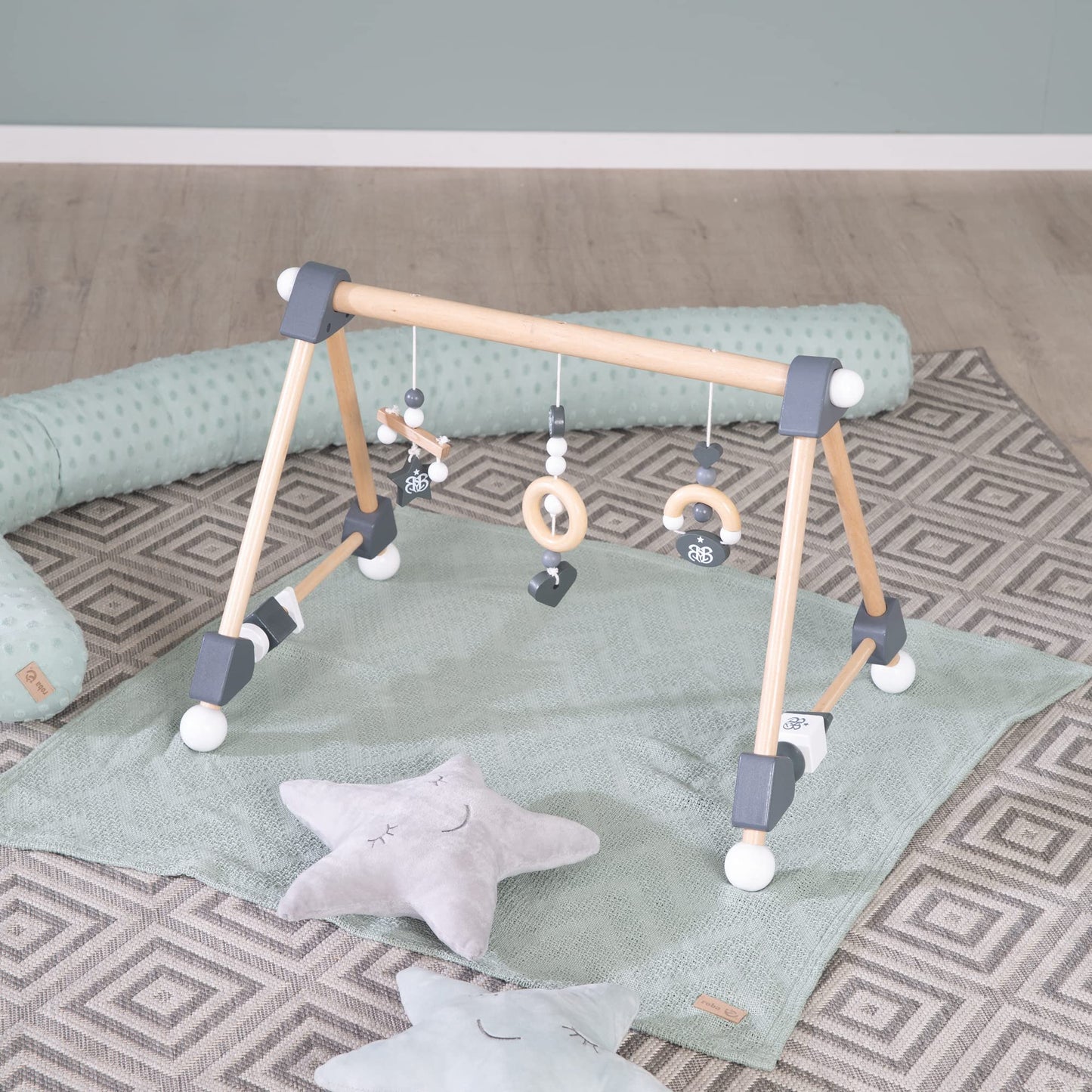 Wooden baby play gym - attachment set Rock Star Baby 3 - activity center for 3 months and up - Montessori toy - natural wood / anthracite, 1 piece (1 pack)