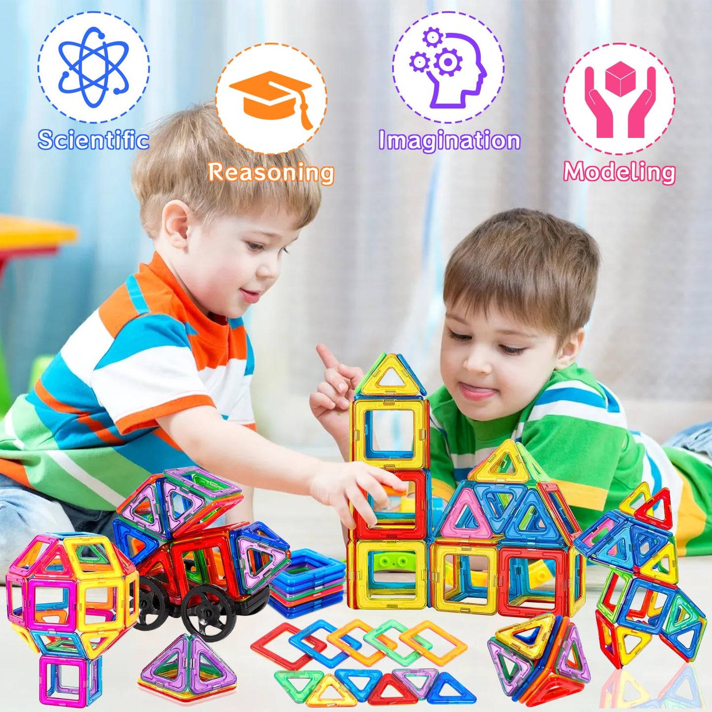 AQXONG 126 Piece Magnetic Building Blocks, Magnetic Toy Magnets for Kids, Fun Educational Construction Toy, Perfect Gift Choice for Boys and Girls Ages 3-8.