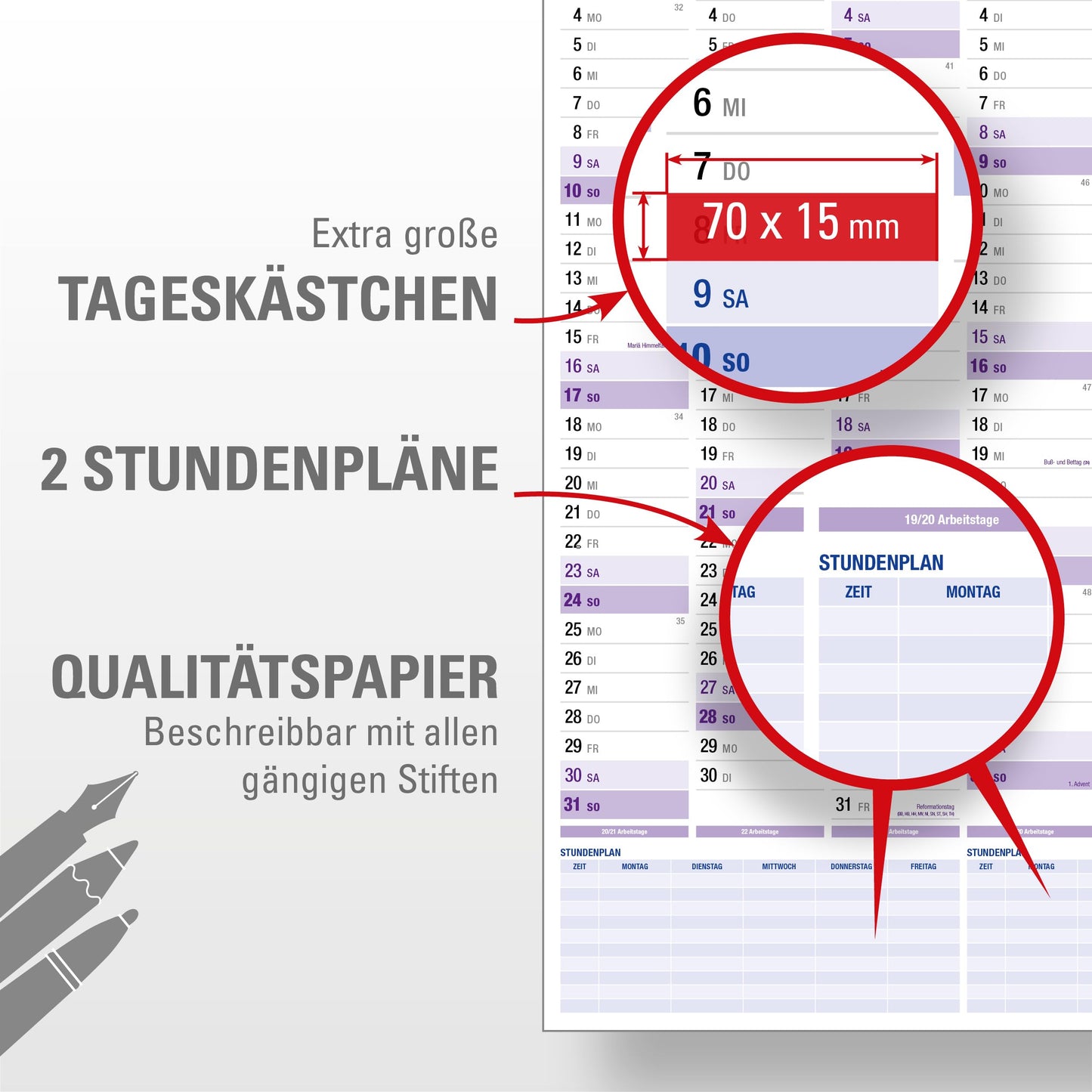 5-pack: Yohmoe® XXL wall calendar 2025 2026 in 98x68 cm format, folded. Ideal as a year planner 2025/26 or school year calendar 2025/2026 wall calendar.