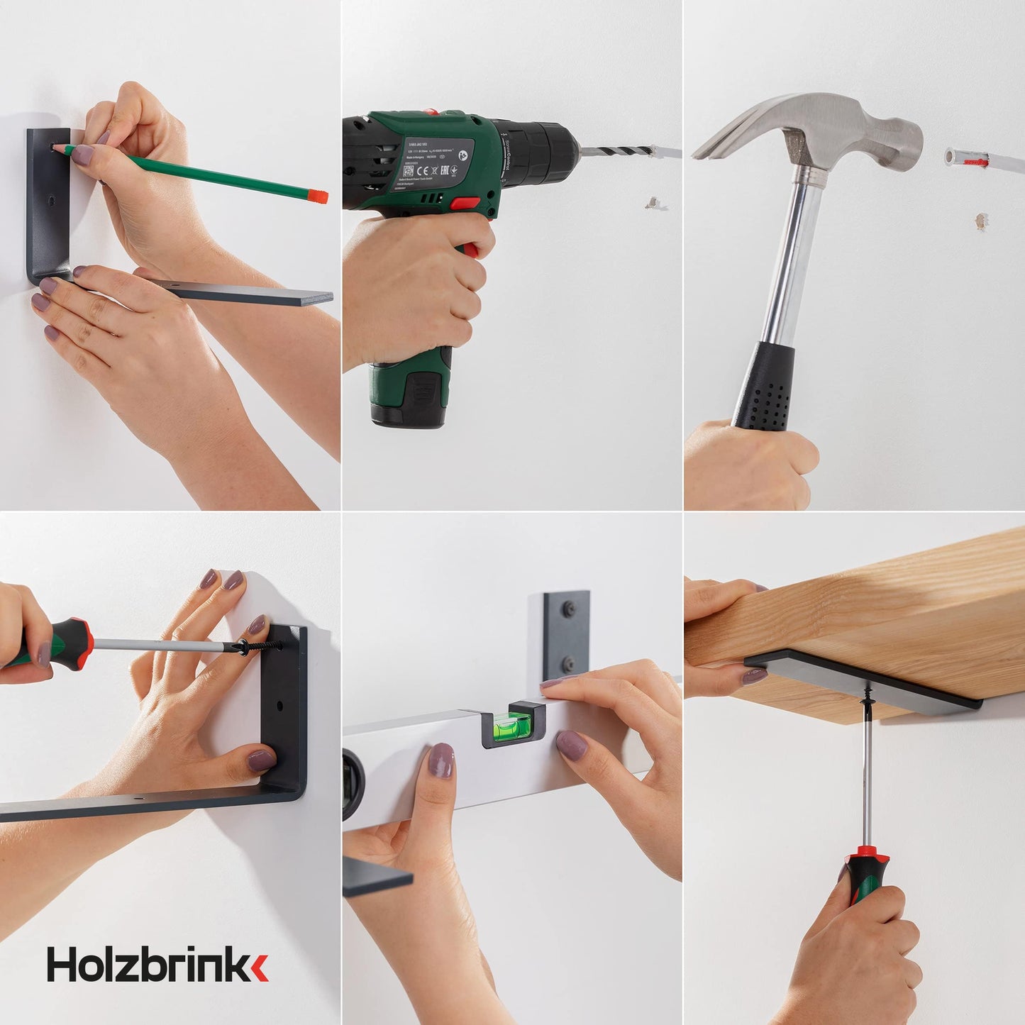 WOODBRINK Shelf Bracket Metal Shelf Holder for Wall Shelf, Shelf Angle, Raw Steel with Clearcoat 300x100x40 mm, 4 pieces, HLR-L-300-0000