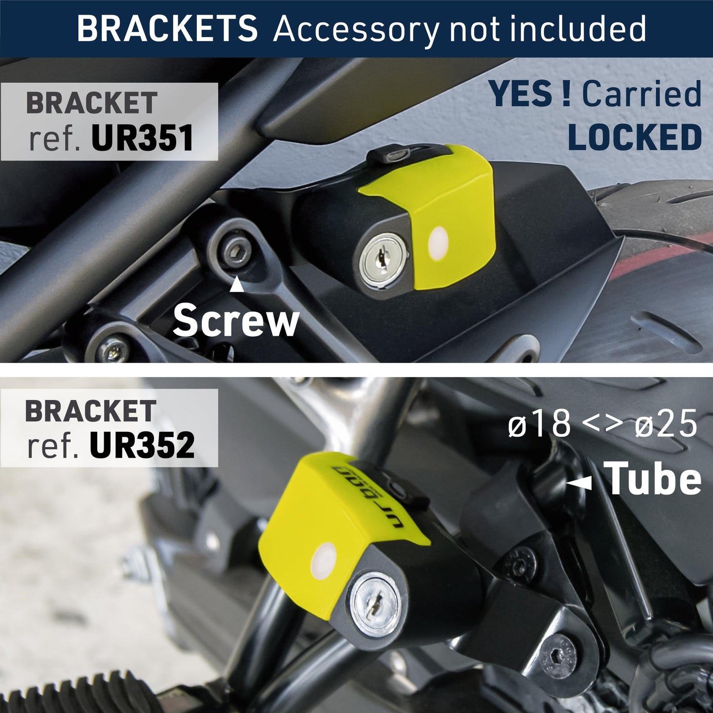 URBAN UR6 disc brake lock with 120dB alarm ON/Off with warning function, Optional activation, Long-lasting battery, Waterproof, Motorcycle lock alarm system Anti-theft protection Scooter Universal ø6mm