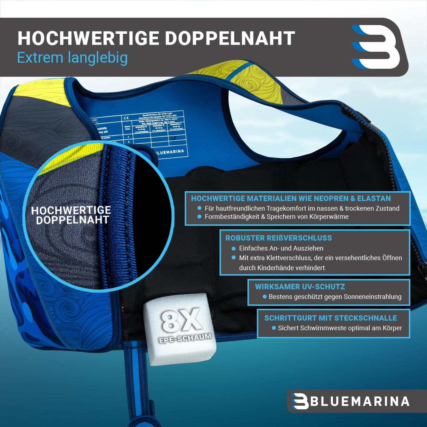 Bluemarina Children's Life Jacket | Various sizes from toddler to baby - Swim learning aid - Swim aid - Swim wings - Swim ring - Swim vest for children aged 1-9 years (Mermaid, S)