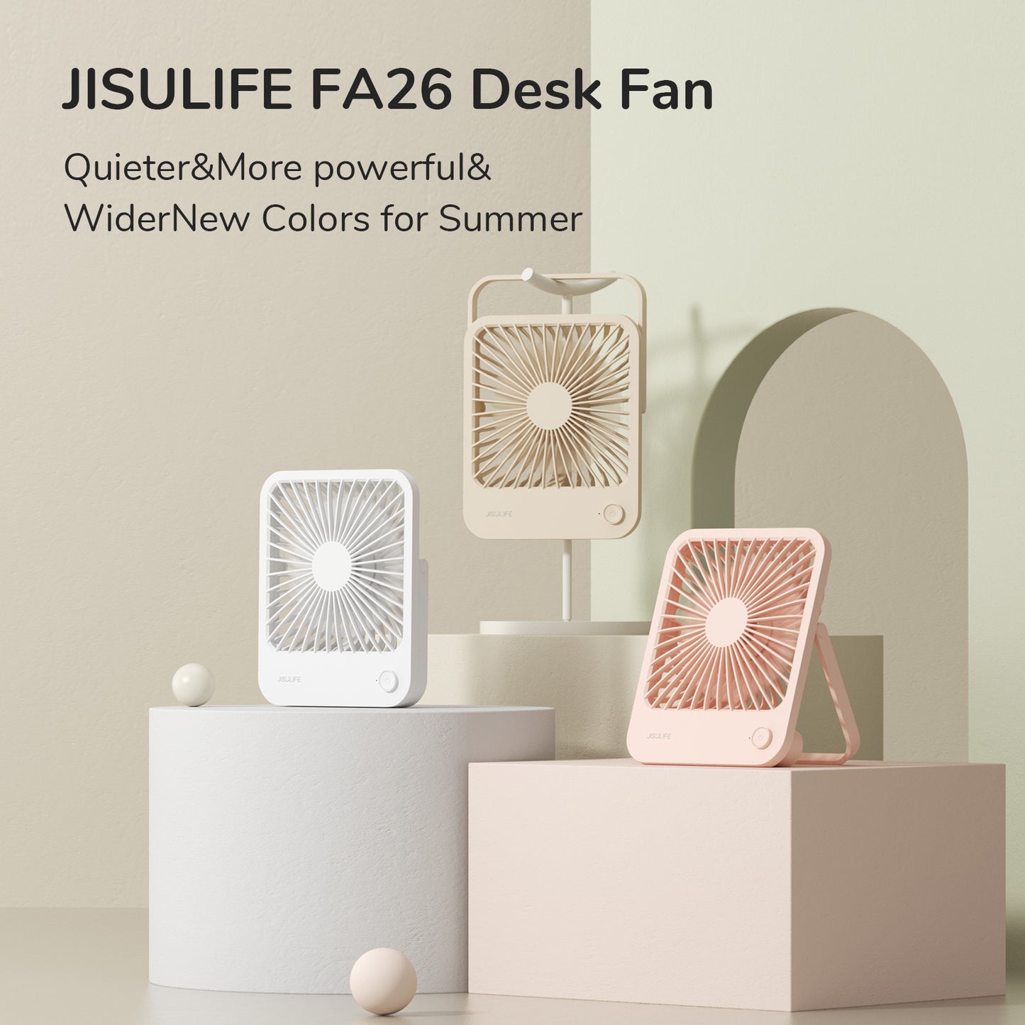 JISULIFE Table Fan Quiet, Mini Fan Battery Rechargeable, 180° Foldable Portable Fan Small, 4 Speeds Adjustable For Home Office Travel- Brown