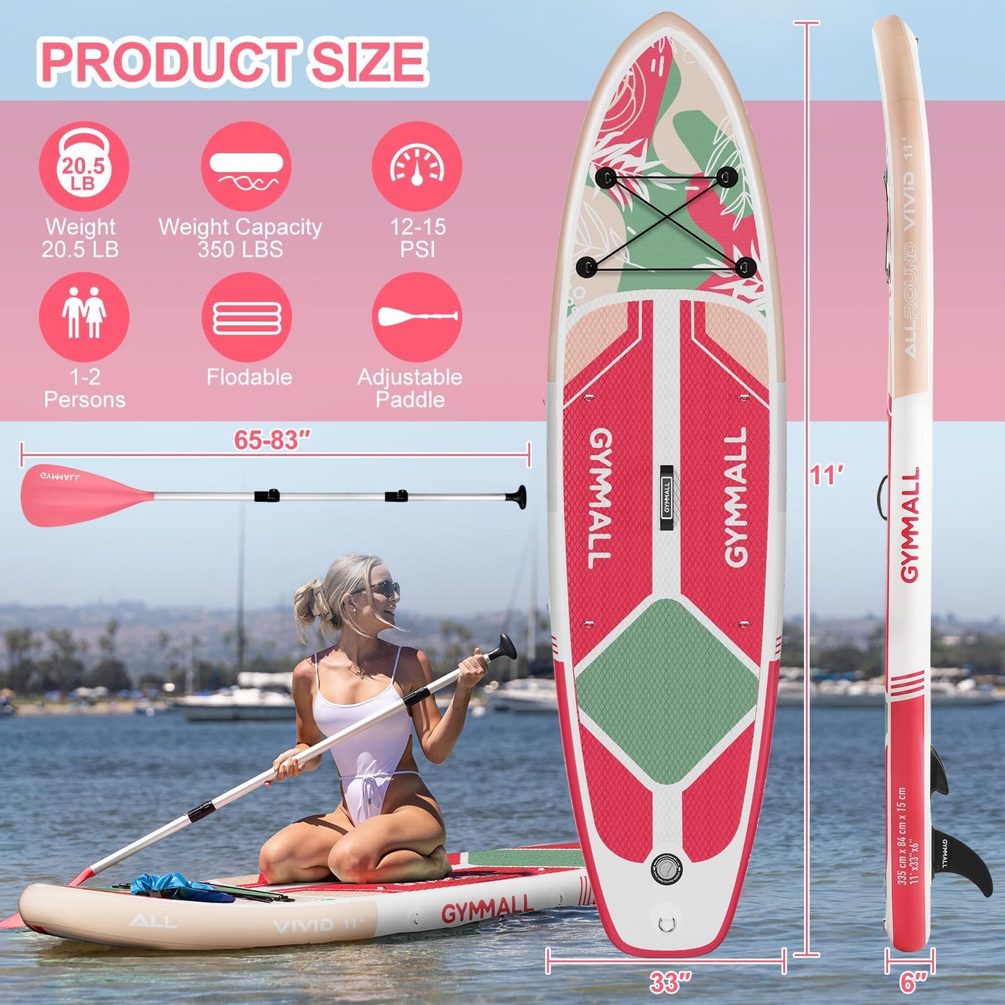 GYMMALL Stand Up Paddling Board, inflatable SUP board for adults and teens of all skill levels, blow up paddleboards with wide, non-slip deck, premium accessories and storage bag.