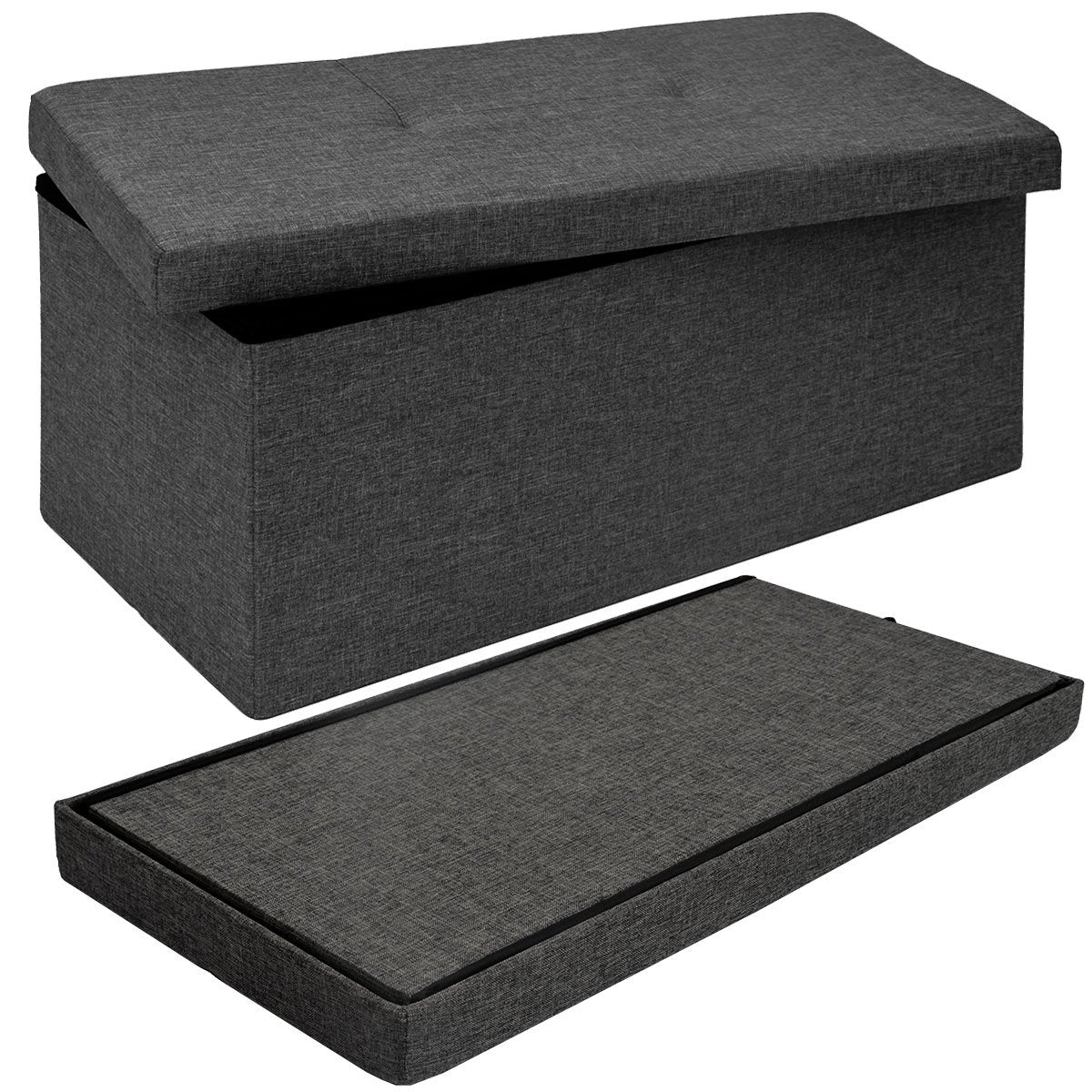 DuneDesign bench with 80L storage - 76x38x38 cm ottoman - Foldable seat chest with divider chest Dark grey