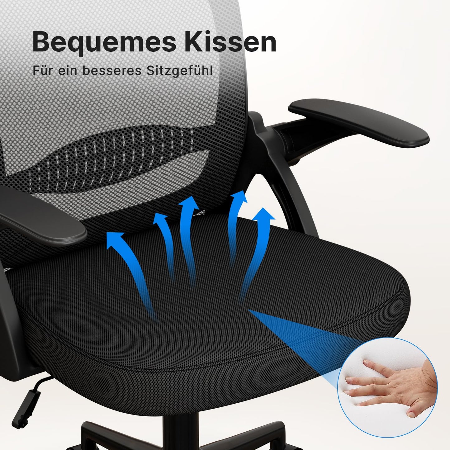 naspaluro office chair, Ergonomic desk chair with breathable mesh backrest, Foldable armrests, Height adjustable, Computer chair, Lightweight chair, 360° swivel chair, Black