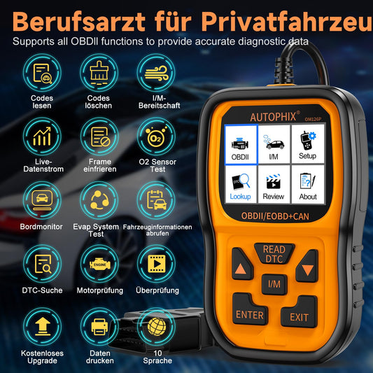 AUTOPHIX OM126P OBD2 diagnostic tool universal car fault code reader car diagnostic tool for all vehicles car scanner for OBDII protocol German
