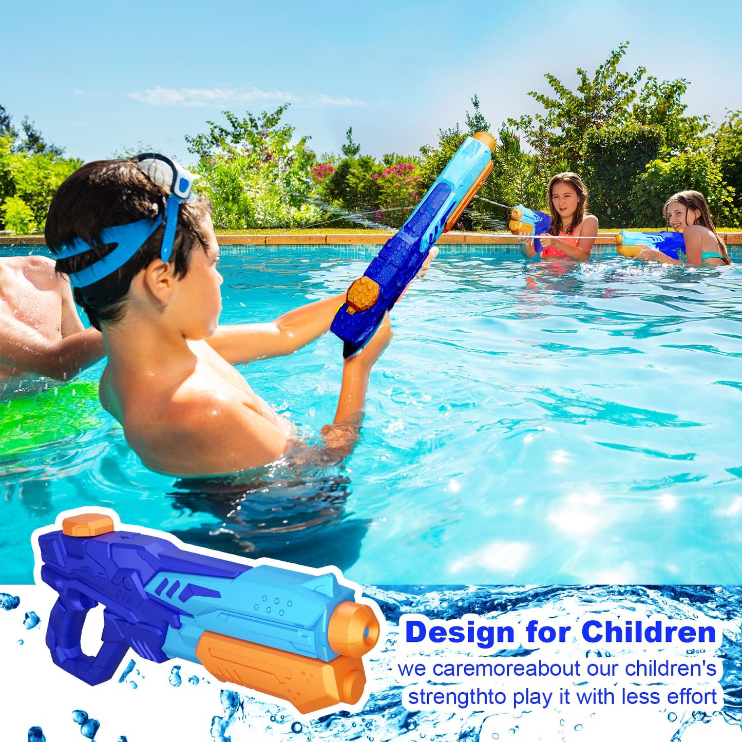MOZOON 2 Pack 600ml Water Gun for Kids, Water Guns Large Capacity with Range up to 8-10 M, Water Toys for Girls Boys Outdoor Summer Parties, Beach, Pool