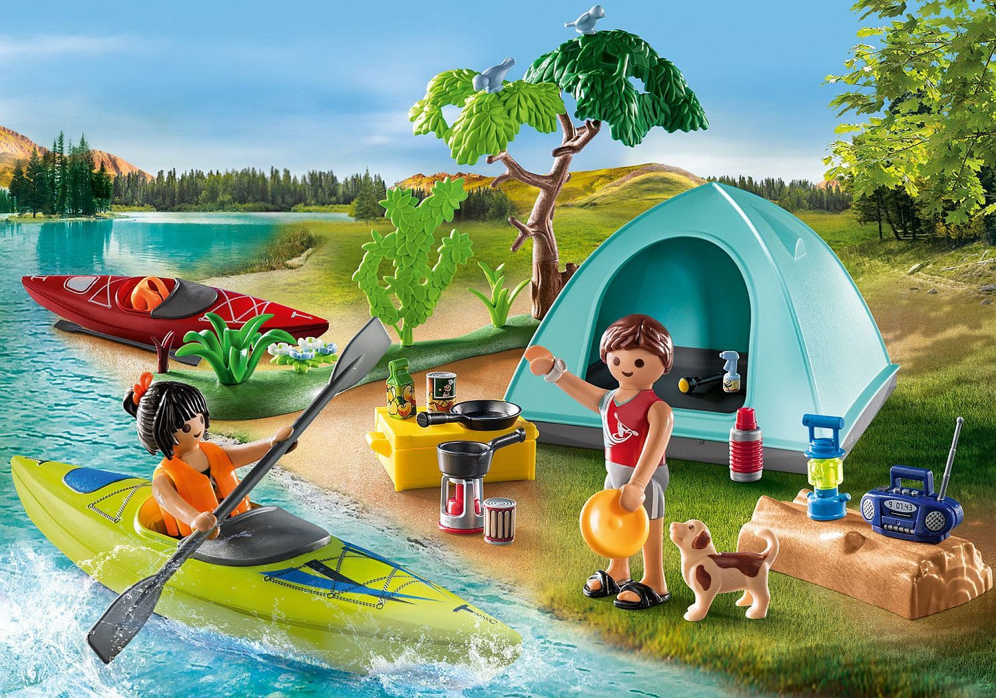PLAYMOBIL Family Fun 71425 Camping, exciting nature adventure at the campsite & Family Fun 71426 Mountainbike Tour, fun bike excursion.
