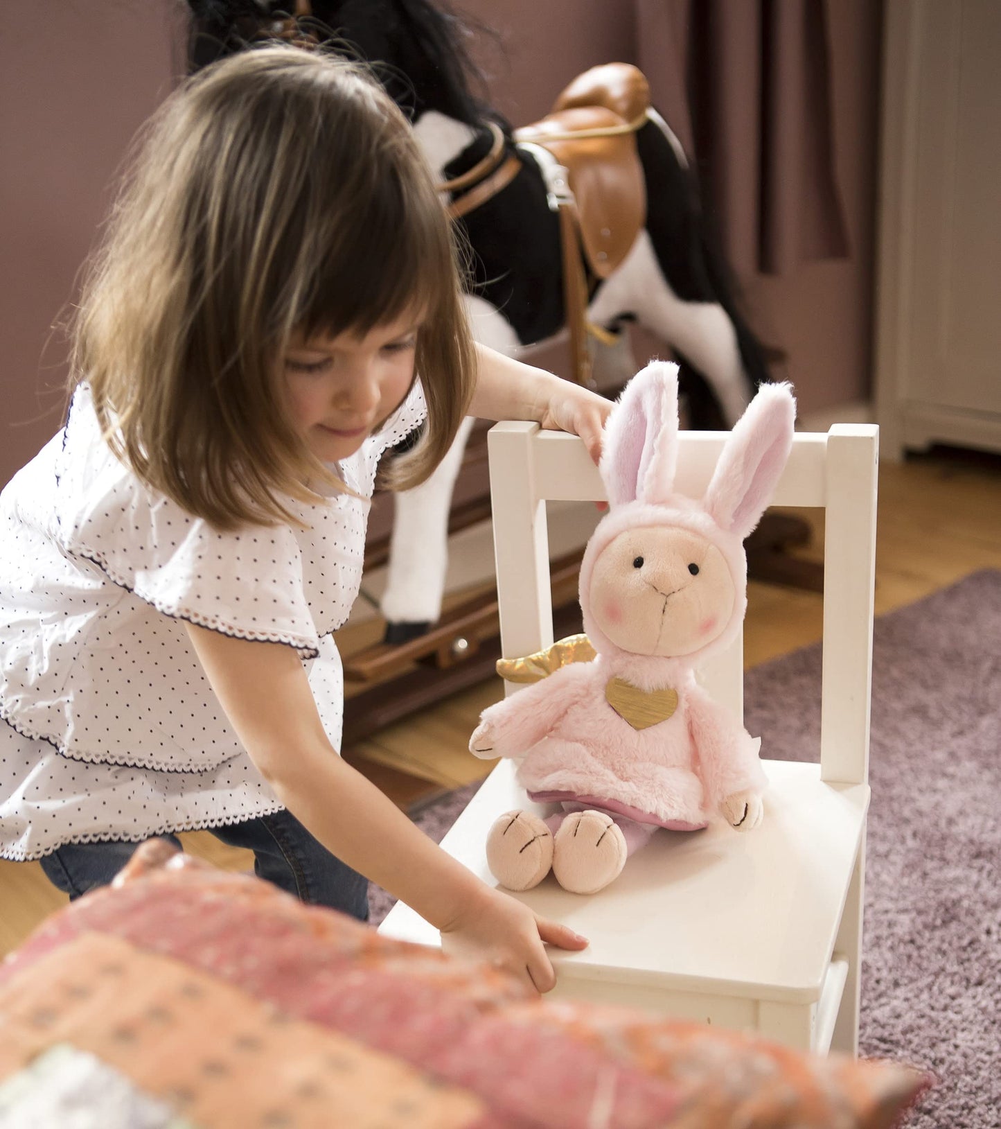 Stuffed animal guardian angel bunny La La Bunnie 30cm with golden heart & wings in gift box - Sheep angel plush toy for girls, boys & babies - cuddly toy for hugging, playing & gifting