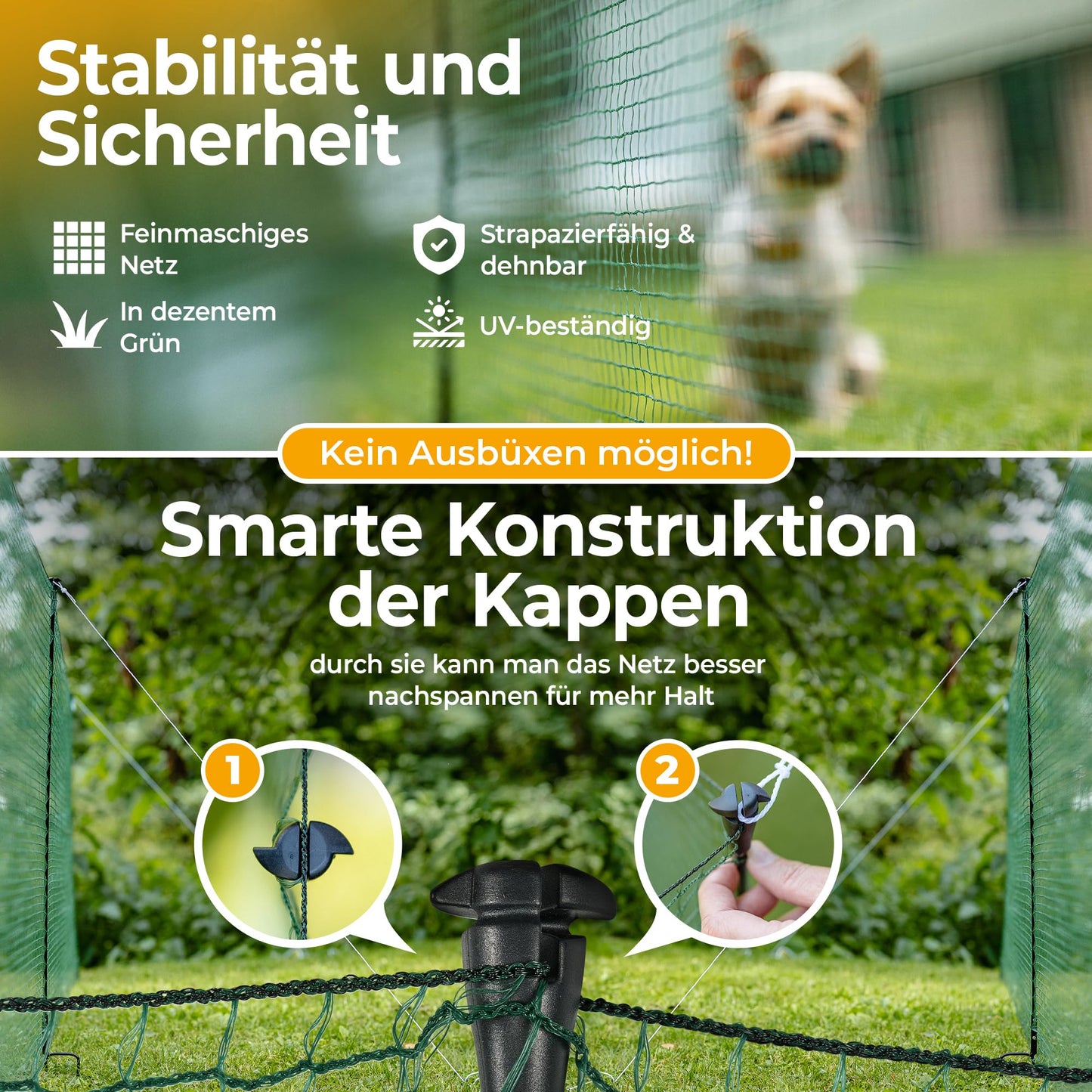 NATURIZยฎ Mobile Dog Fence & Pasture Fence 20m - Camping Fence for Dogs without Electricity, Boundary Fence, Garden Fence, Chicken Fence extremely stable, 90cm high (20m)