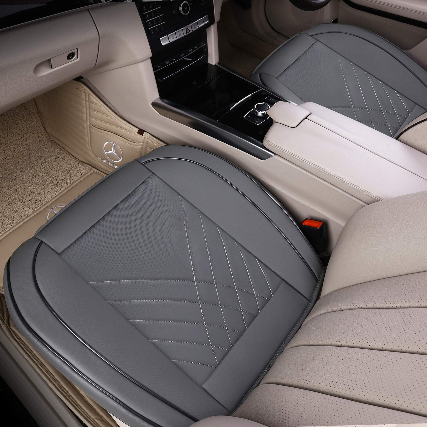 Kingphenix Premium PU car seat cover, front seat protection, compatible with 95% of all vehicles, padded, non-slip, full wrap edge, dimensions: 53.3 x 51.8 cm, 1 piece (grey)