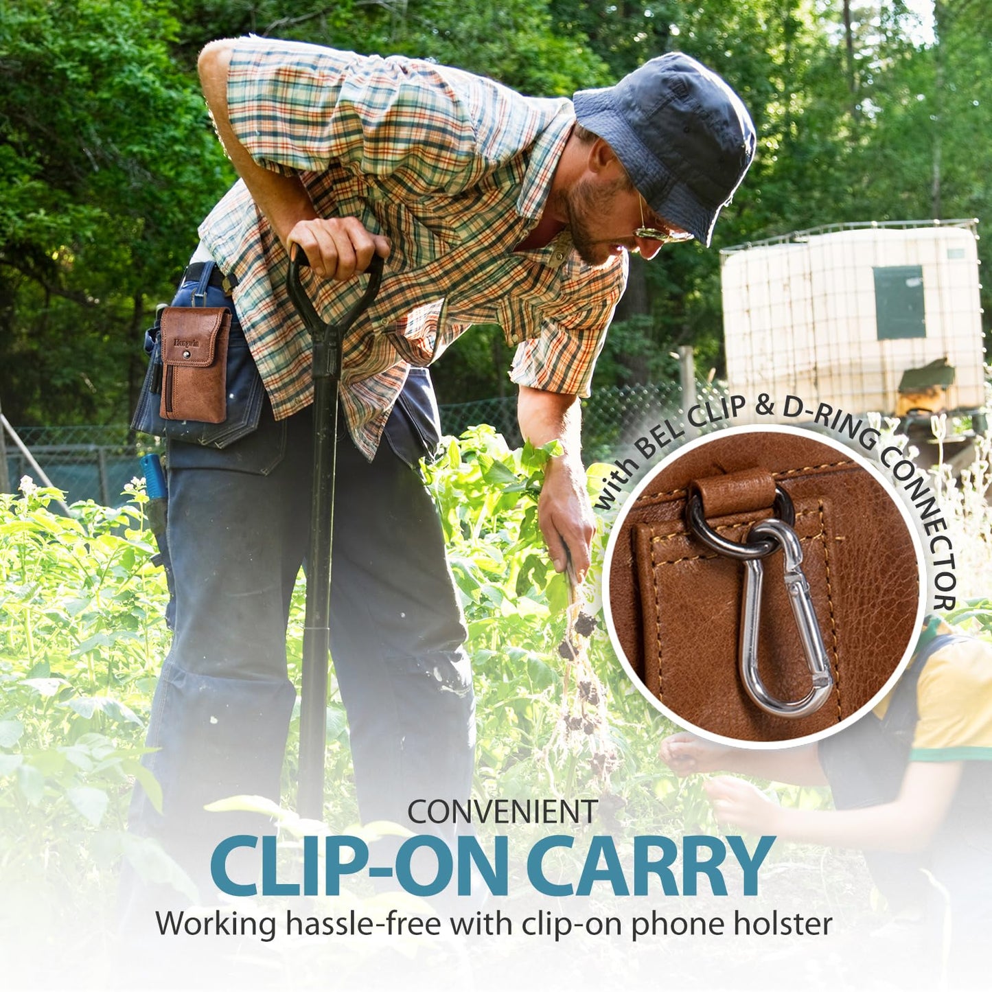 Hengwin Men's Cowhide Dual Phone Belt Pouch with Zipper Pocket, Leather Phone Holster Case for iPhone 16 15 14 Pro Max, Samsung S25 S24 Ultra Smartphone Smaller than 17.78 cm, XL (Brown)