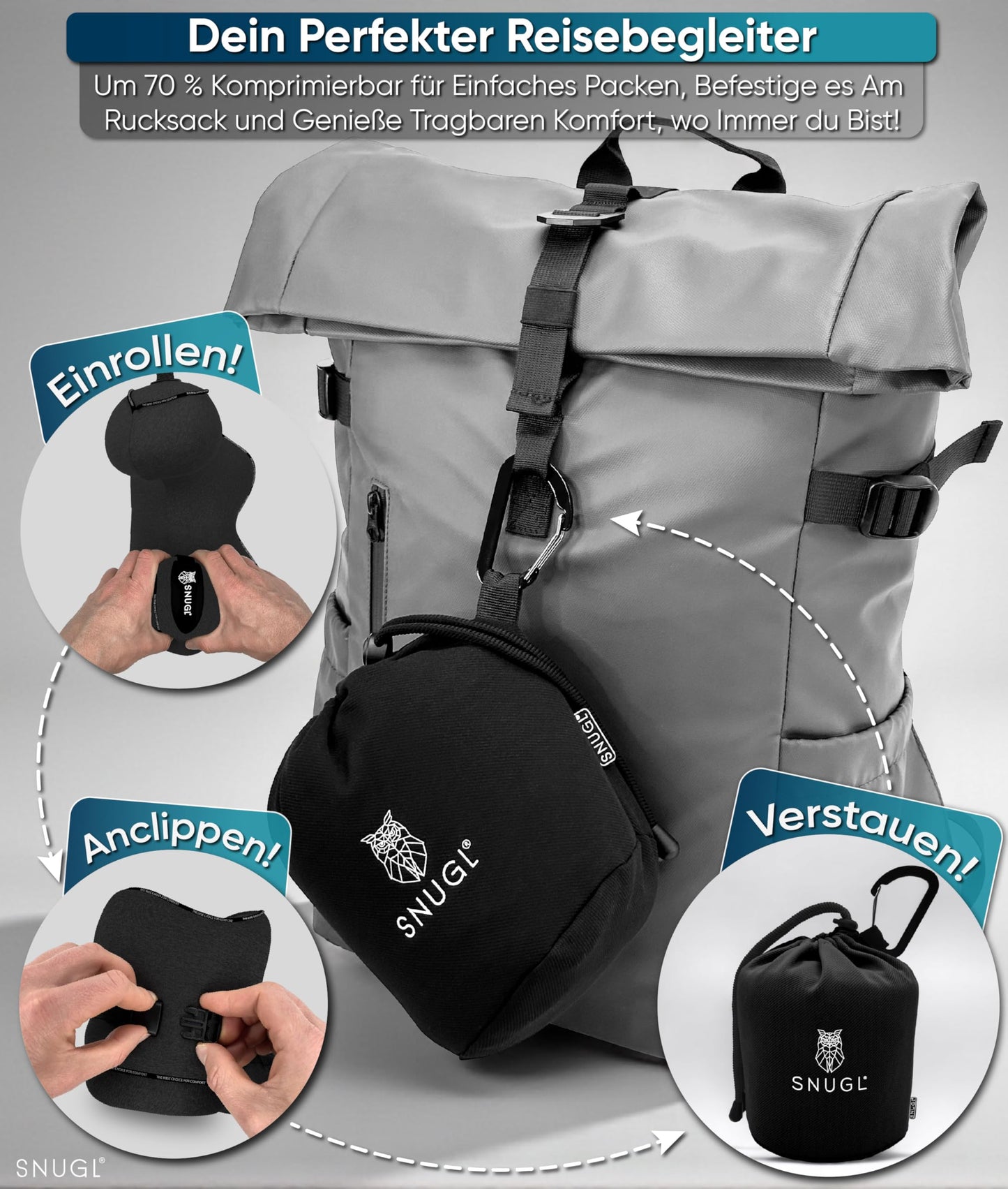 SNUGL Neck Pillow Memory Foam Washable & Adjustable | Cozy Neck Travel Pillow for Airplane, Car & On the Go | Travel Pillow Neck Cushion, Neck Travel Pillow (Black, Adult Small)