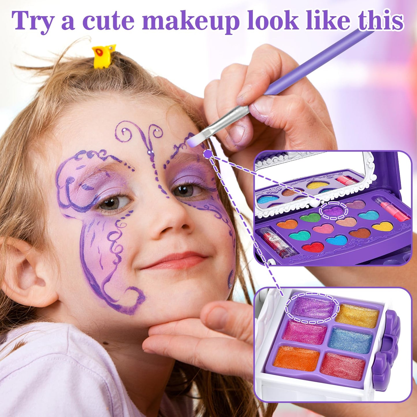 Kids Makeup Set for Girls, Pretend Play Makeup Kit for Girls, Washable Makeup Kit for Kids, Halloween Christmas Birthday Gifts for Kids Ages 4-11