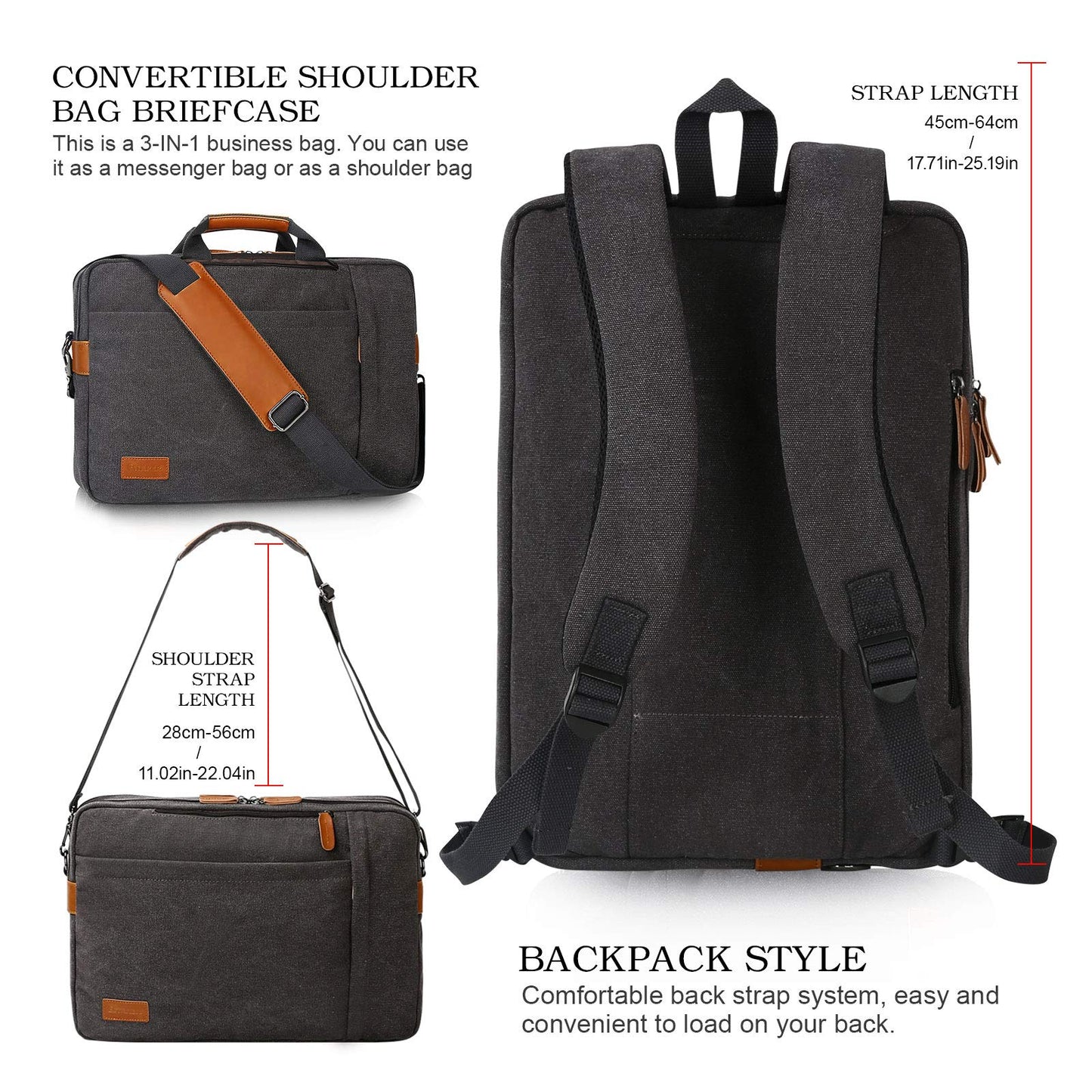 ESTARER convertible backpack laptop bag messenger bag 17/17.3 inch multifunctional bag for business/school/travel.