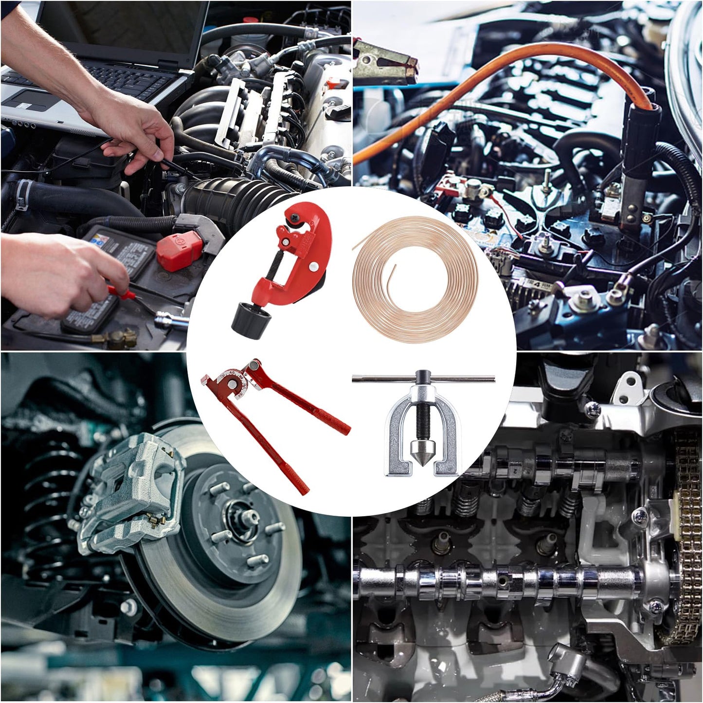 Finoki Brake Line Kit 25ft Brake Hose Flaring Tool Kit Car Brake Hose Flaring Tool Double Flaring Tool Car Brake Line Repair Parts.