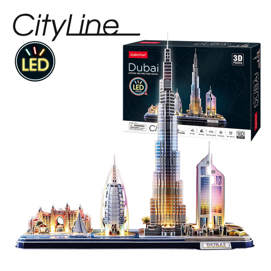 3D Puzzle Kids - Dubai LED City Line | 3D Puzzle Adults | Model Building Kit for Adults | Gift for Kids 8+ | 186 Pieces | DIY