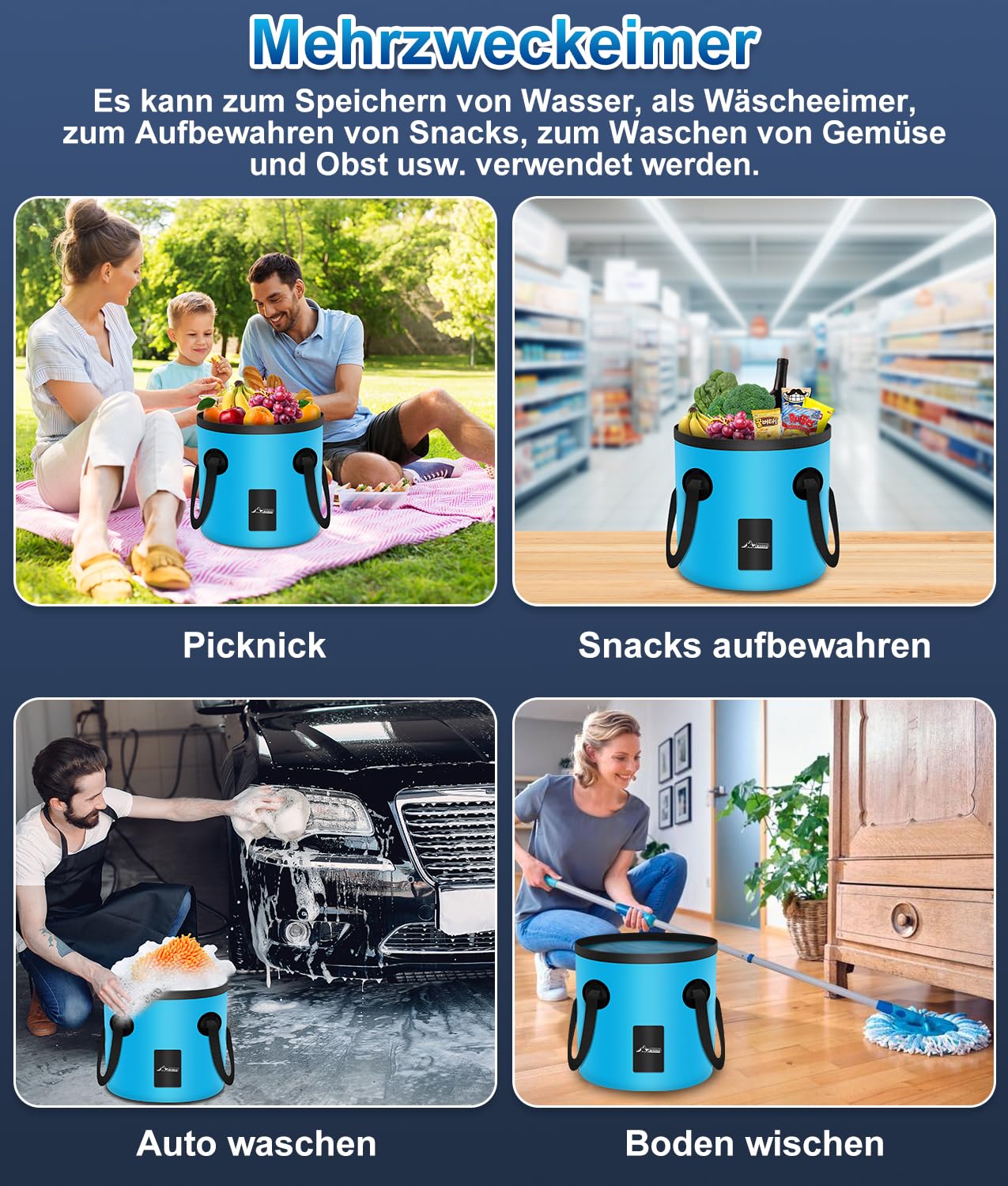 WADEO Portable camping shower battery with pump and shower bucket, outdoor camping shower set with battery, mobile showers outdoor showers with shower head and hose, for camping, traveling, garden, hiking, car washing