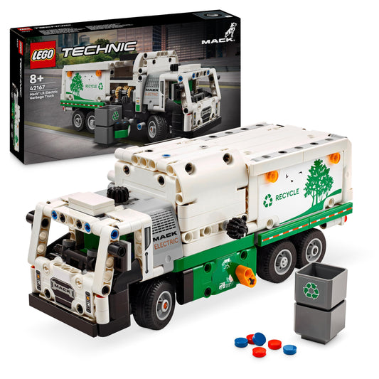 LEGO Technic Mack LR Electric garbage truck, garbage truck model & Speed Champions Ford Mustang Dark Horse sports car, car toy