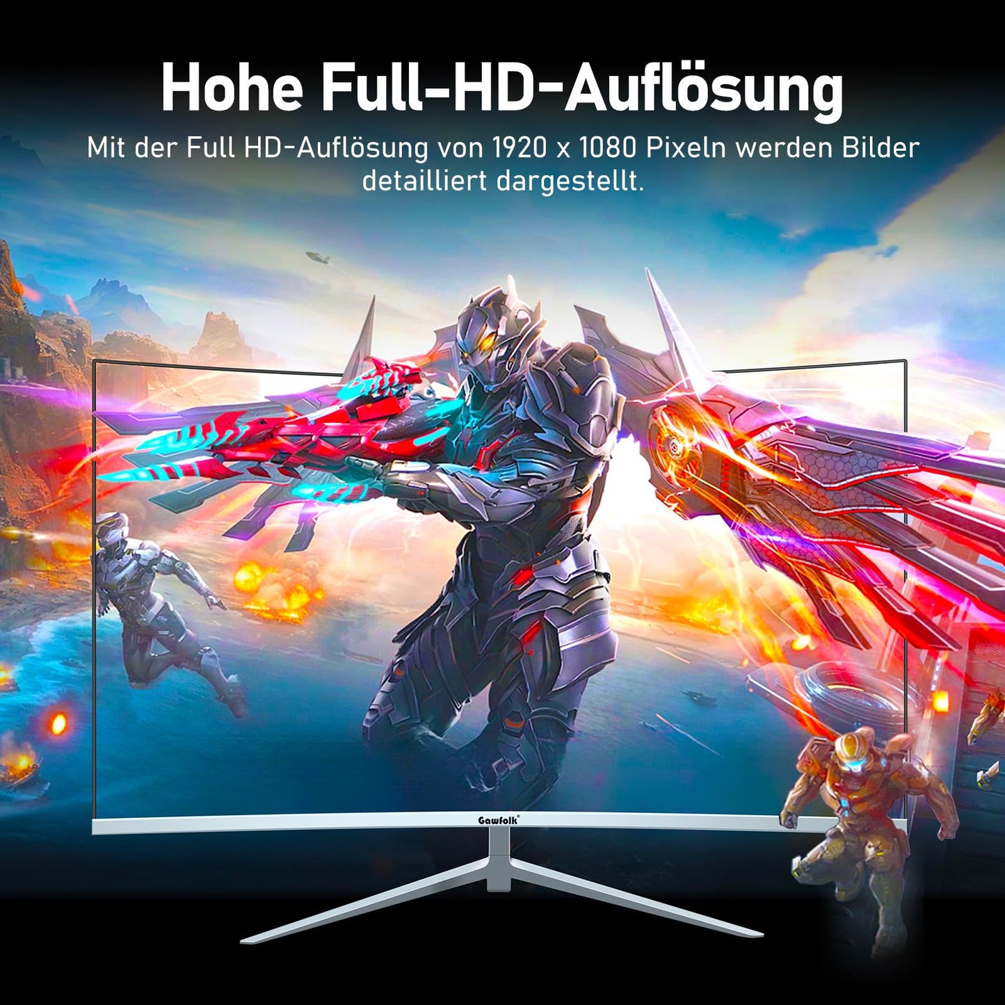 Gawfolk Curved Monitor 27 inch 100Hz with speakers, 1800R Curved PC screen FHD 1080P, White computer screen with Eye Care technology HDMI VGA, supports VESA.