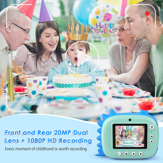 HiMont Kids Camera Instant Camera, Digital Camera for Kids with Printing Paper & 32G TF Card, Video Camera with Colored Pens & Fun Accessories, Gift for Children 3-14 Years Old (Blue)