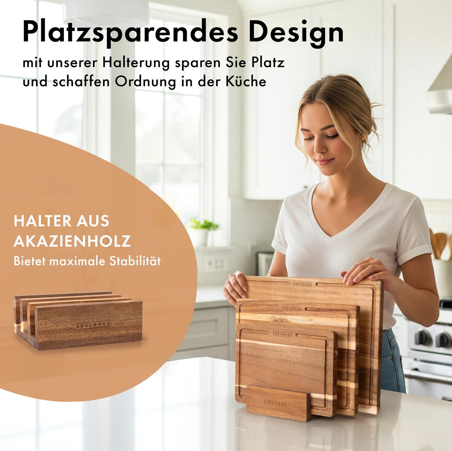 EDLEHOUSE Cutting Board Wood 3pc Set (40x30cm / 33x24cm / 26x18cm) Solid Acacia Wood Cutting Board - 2cm thick kitchen cutting boards with juice groove - Design Cutting Board Set