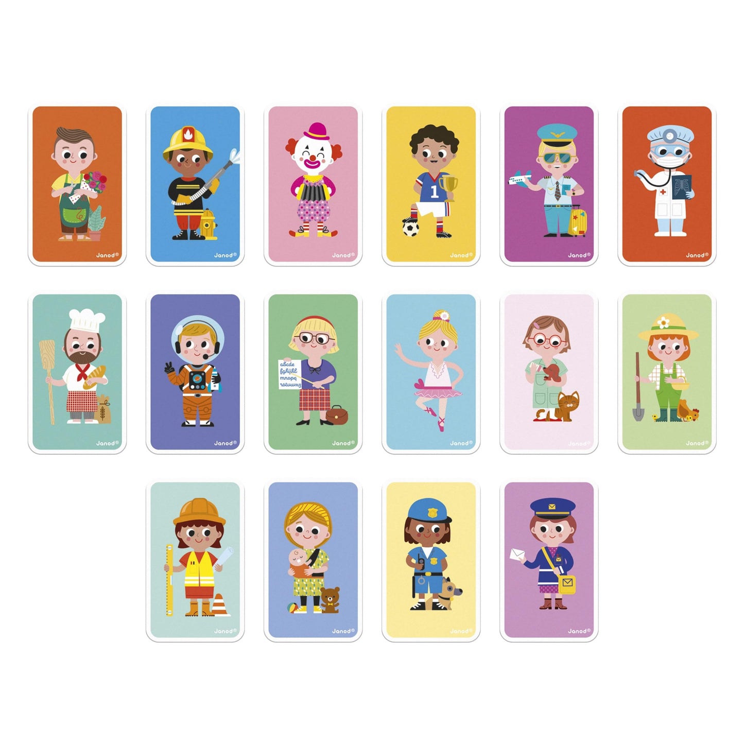 Janod Magnéti'Book Jobs- Magnetic learning game 48 magnets + 16 template cards- Children's toy made of FSC cardboard- From 3 years, J02597, Multicolored, Small