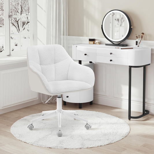 WOLTU home office chair, desk chair, swivel chair, vanity chair, adjustable height, supports up to 150kg, with bouclé seat, cream+beige, BS175grcm