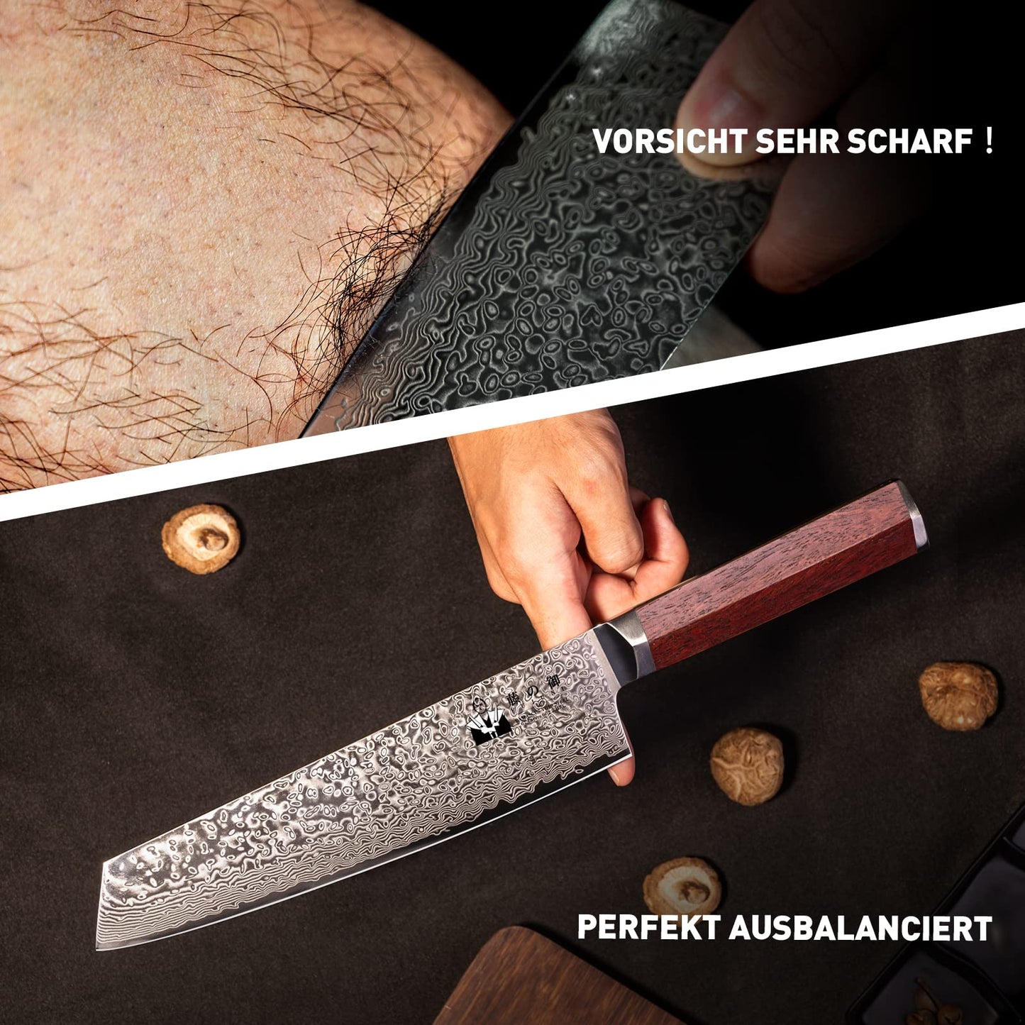 FUJUNI Damascus Knife Kiritsuke Professional Chef's Knife with Extremely Sharp 20 cm Blade Made of 67 Layers Vg-10 Damascus Steel Kitchen Knife, Wood Handle, Gift Box.
