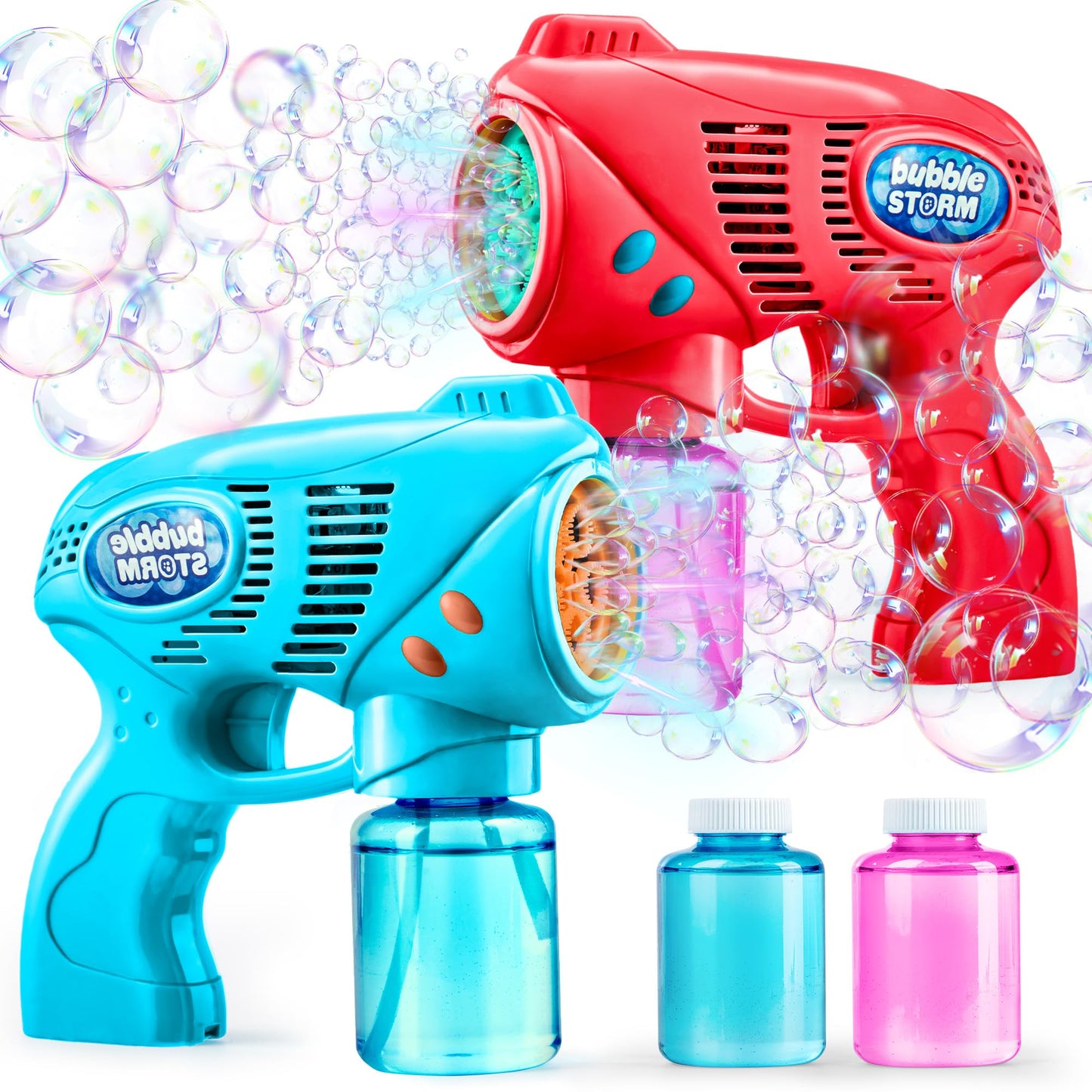 JOYIN 2 Bubble Guns for Kids with Bubble Solution (2 * 130 ml), bubble machine for party, Bubble Gun for Summer Party, Indoor Outdoor Activities, Easter (blue+red)