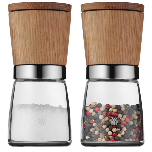 WMF Ceramill Nature Salt and Pepper Mill Set 2-piece, unfilled, for salt, pepper, chilli, salt mill, pepper mill Wood & Kitchen Towel Set 3-piece, hand towel, dish towel, cotton