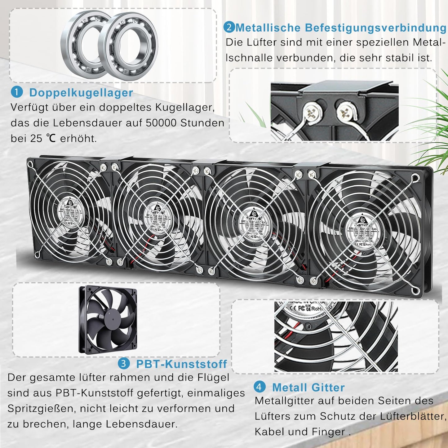 GDSTIME 4 x 120mm fans 230V Double 240mm fans 230V Adjustable Dual Ball Bearings Fan 220V Case Fan 4V -12V Adjustable Speeds High Airflow for Servers Inverter Cabinet