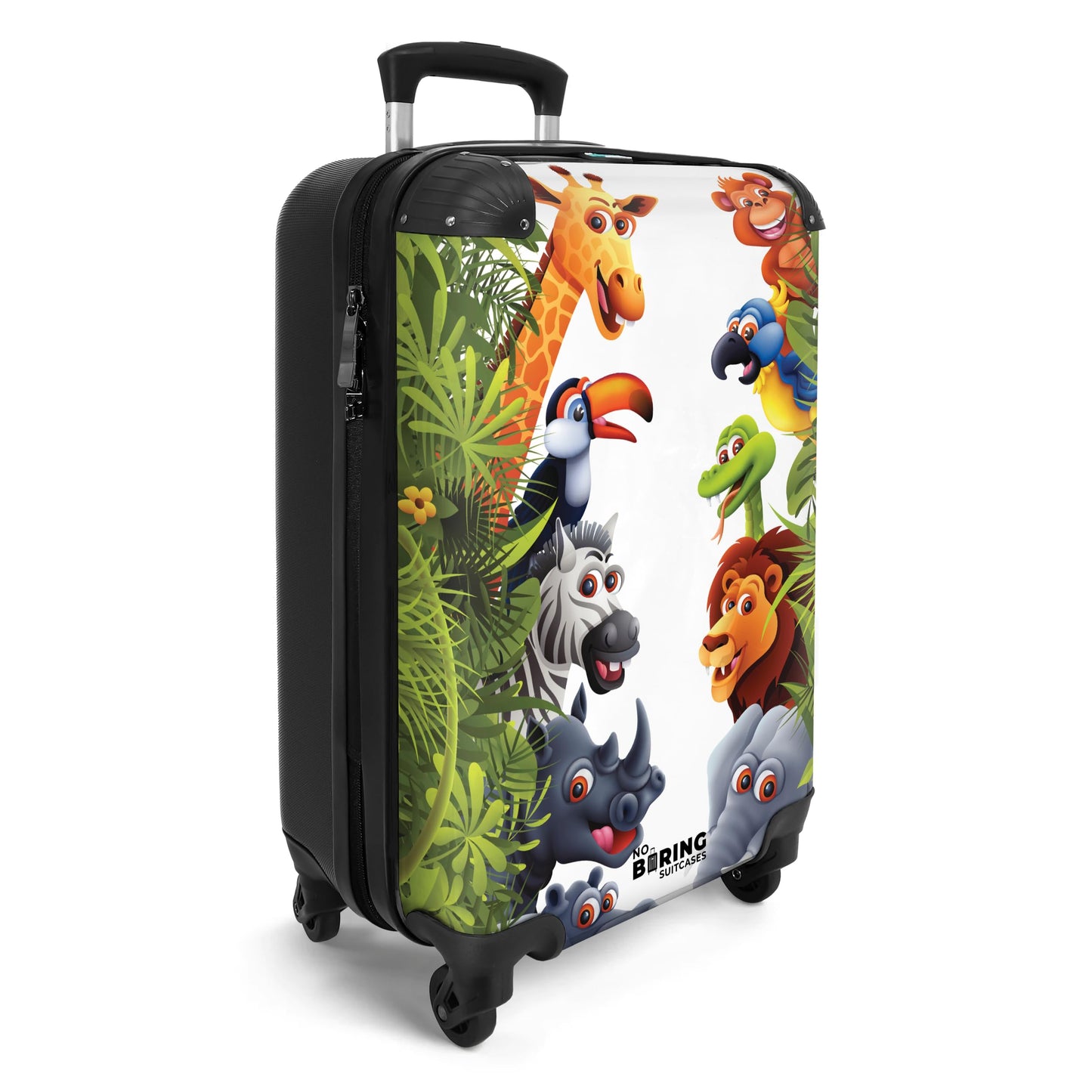 NoBoringSuitcases.com® Kids Suitcase Children's Trolley Carry-On Luggage Small Travel Case with Wheels Gift - Animals - Green - Jungle - Kids Luggage Small suitcase, 55x40x20